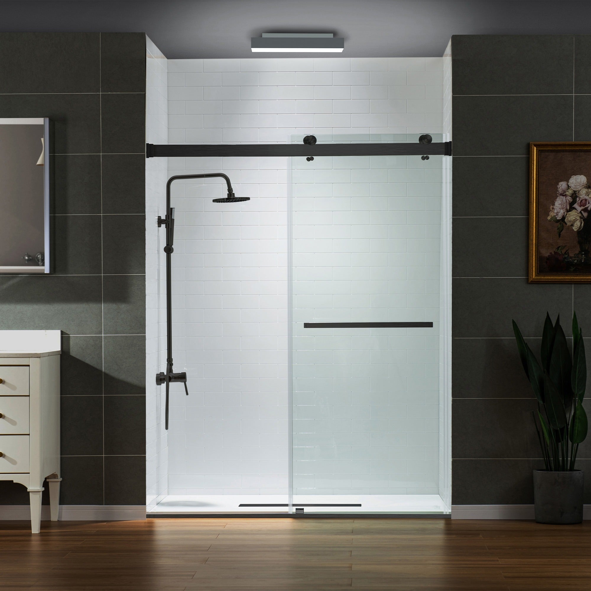 WOODBRIDGE Frameless Shower Doors 56-60" Width x 76" Height with 5/16"(8mm) Clear Tempered Glass Double Sliding with Side Seal Strips,DDS-6076