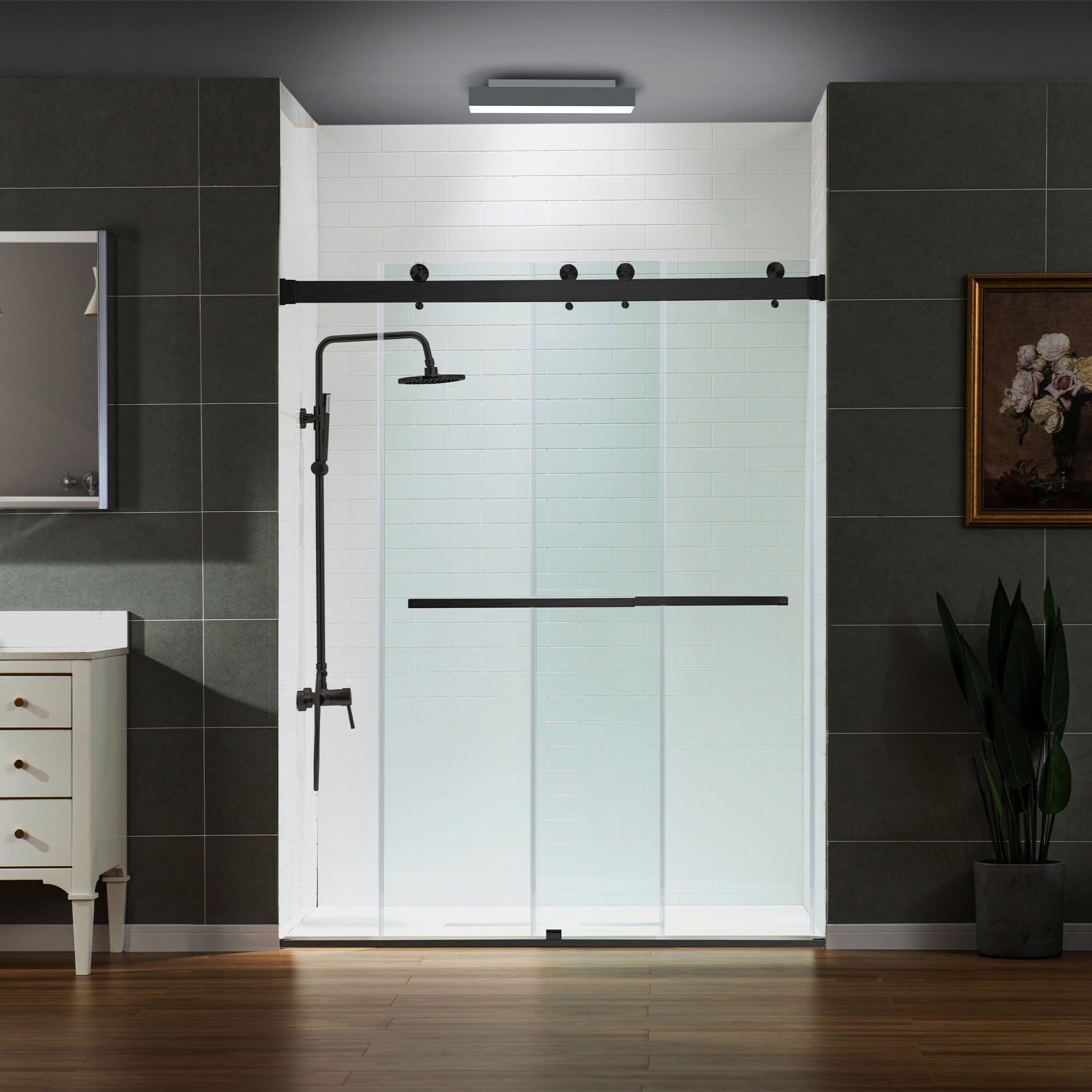 WOODBRIDGE Frameless Shower Doors 56-60" Width x 76" Height with 5/16"(8mm) Clear Tempered Glass Double Sliding with Side Seal Strips,DDS-6076