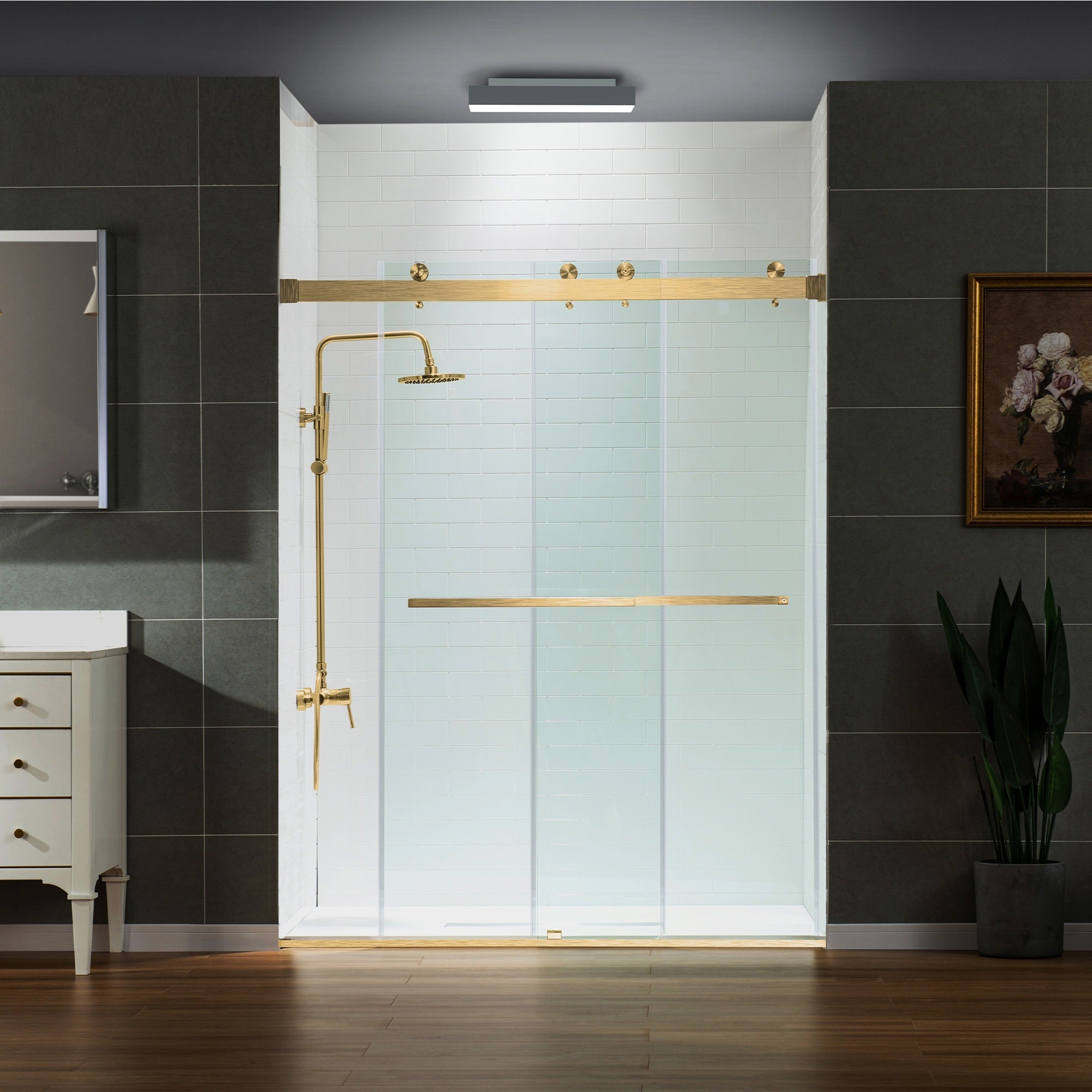 WOODBRIDGE Frameless Shower Doors 56-60" Width x 76" Height with 5/16"(8mm) Clear Tempered Glass Double Sliding with Side Seal Strips,DDS-6076
