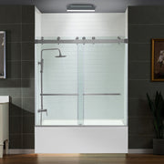 WOODBRIDGE Frameless Bathtub Shower Doors 56-60" Width x 66" Height with 5/16"(8mm) Clear Tempered Glass Double Sliding with Side Seal Strips, DDS-6066
