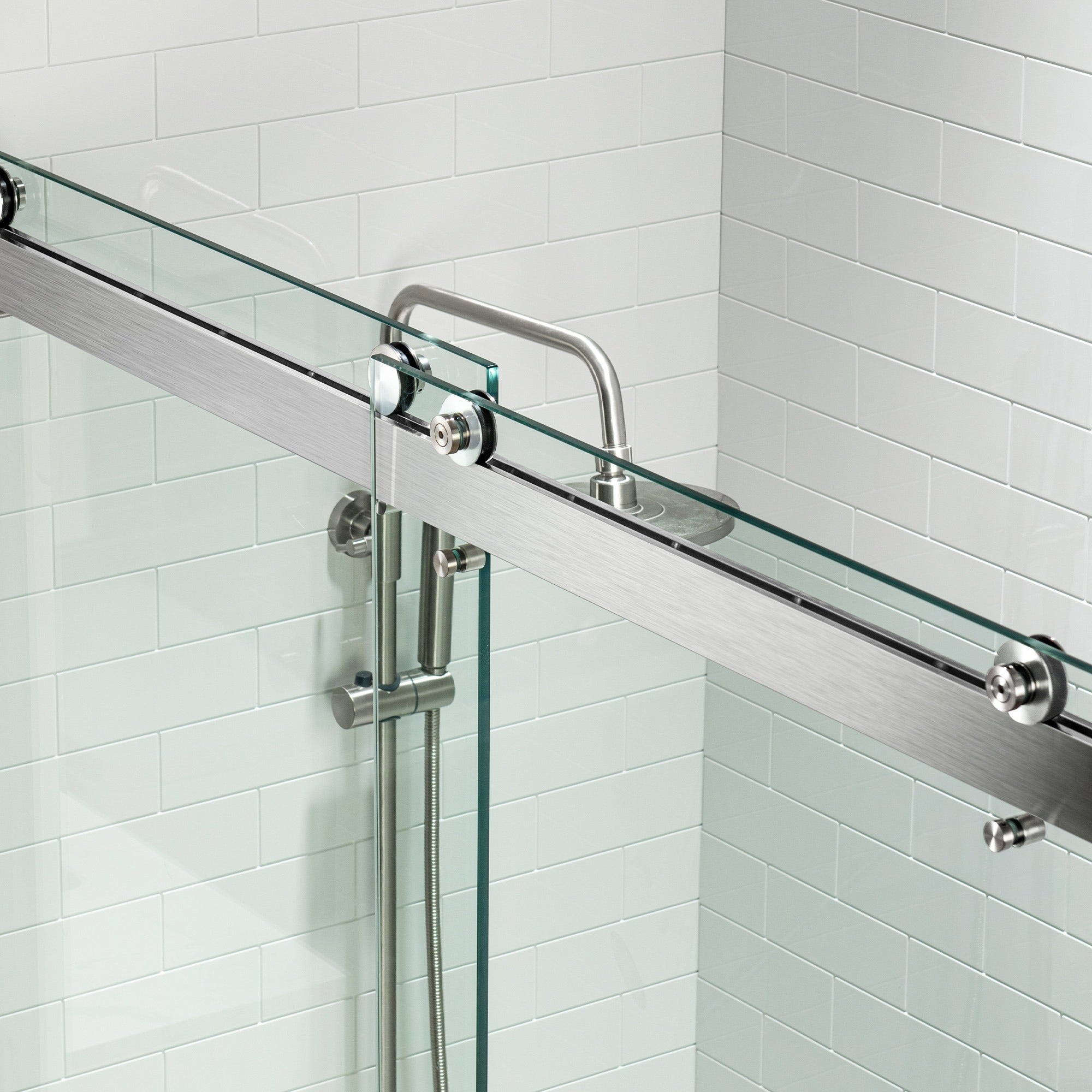 WOODBRIDGE Frameless Bathtub Shower Doors 56-60" Width x 66" Height with 5/16"(8mm) Clear Tempered Glass Double Sliding with Side Seal Strips, DDS-6066