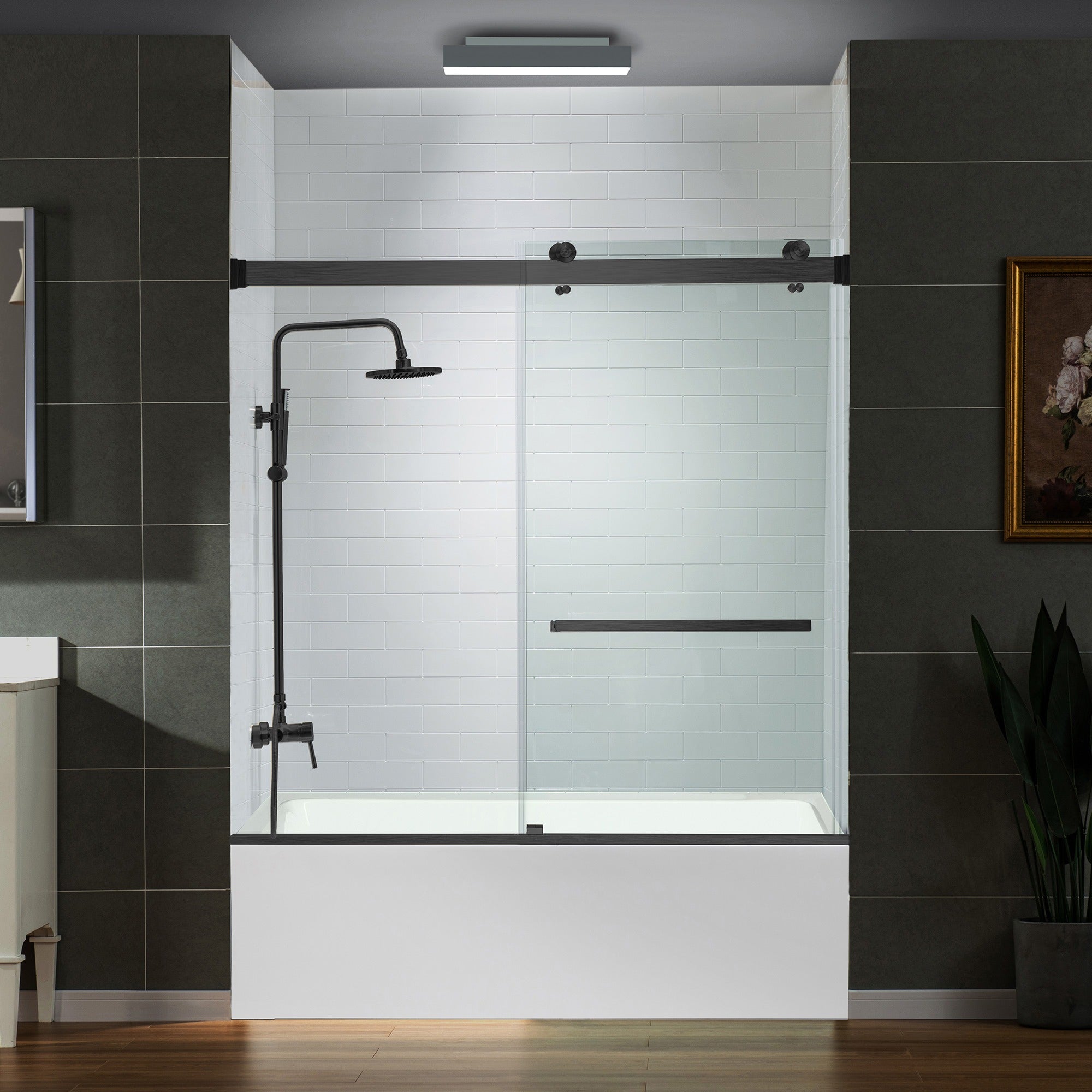 WOODBRIDGE Frameless Bathtub Shower Doors 56-60" Width x 66" Height with 5/16"(8mm) Clear Tempered Glass Double Sliding with Side Seal Strips, DDS-6066