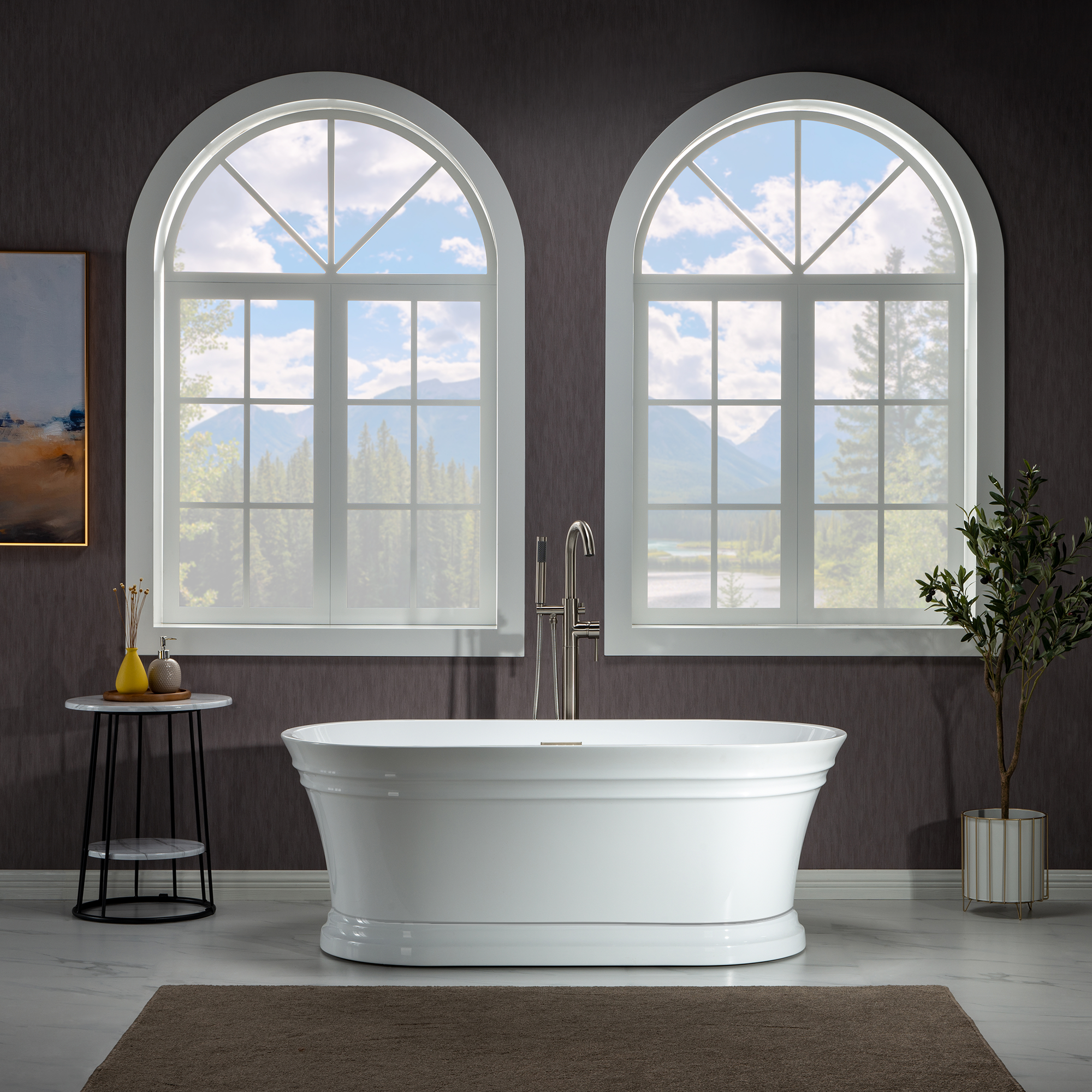 WOODBRIDGE 59" Freestanding Double Ended Acrylic Soaking Bathtub with Drain & Overflow – B1536