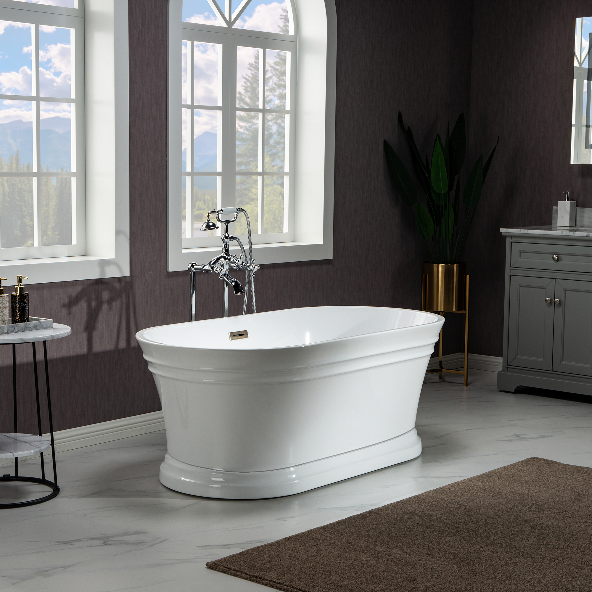 WOODBRIDGE 59" Freestanding Double Ended Acrylic Soaking Bathtub with Drain & Overflow – B1536