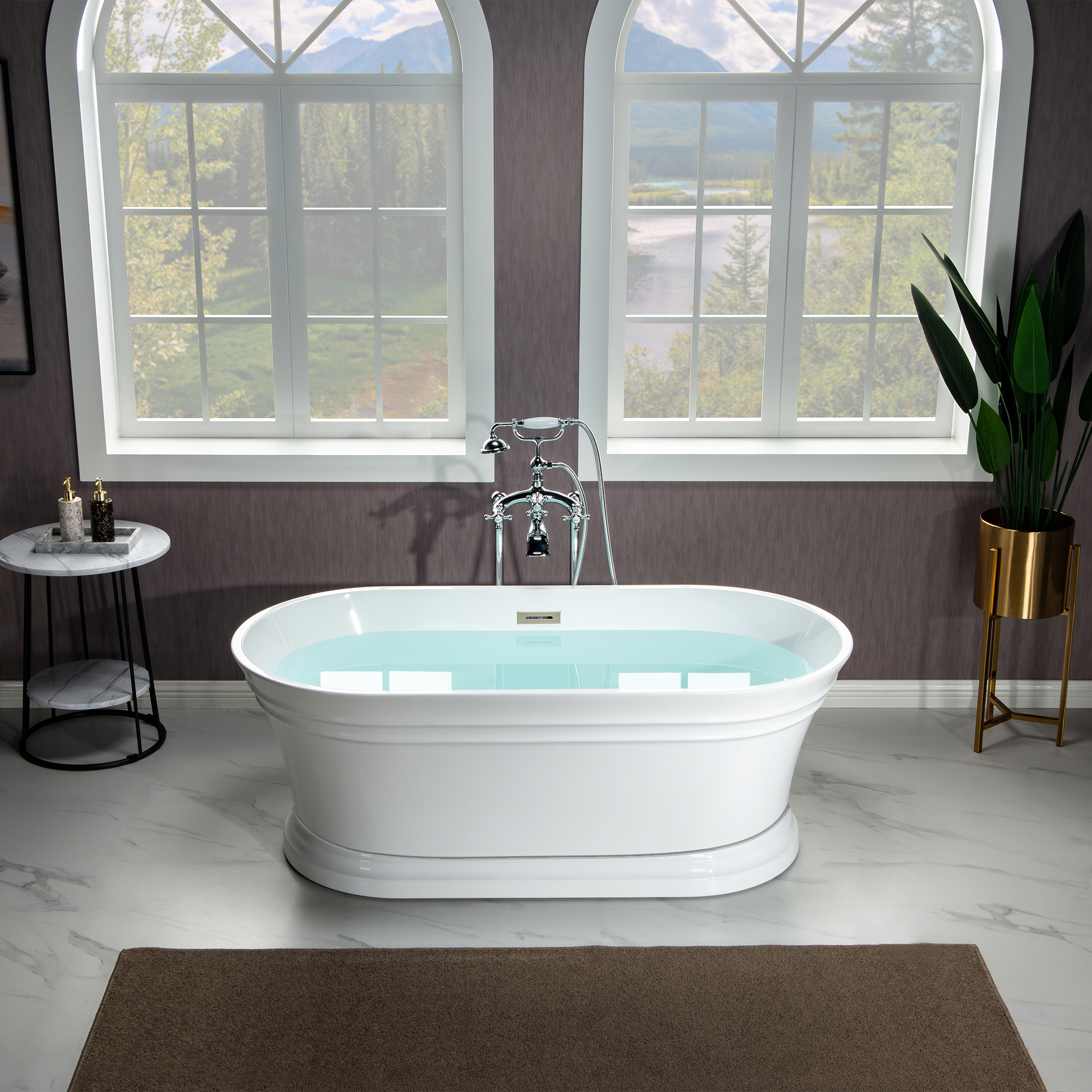 WOODBRIDGE 59" Freestanding Double Ended Acrylic Soaking Bathtub with Drain & Overflow – B1536