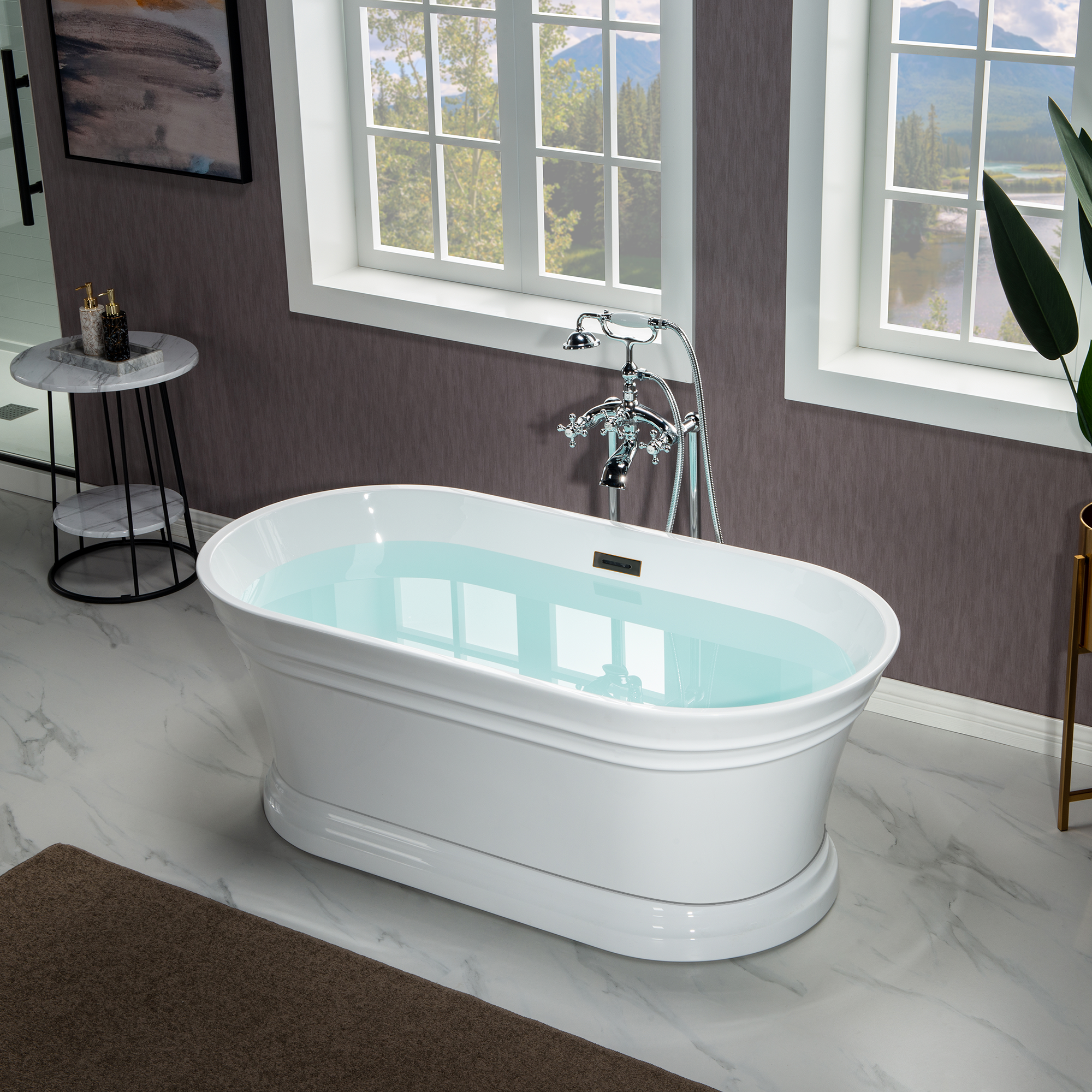 WOODBRIDGE 59" Freestanding Double Ended Acrylic Soaking Bathtub with Drain & Overflow – B1536