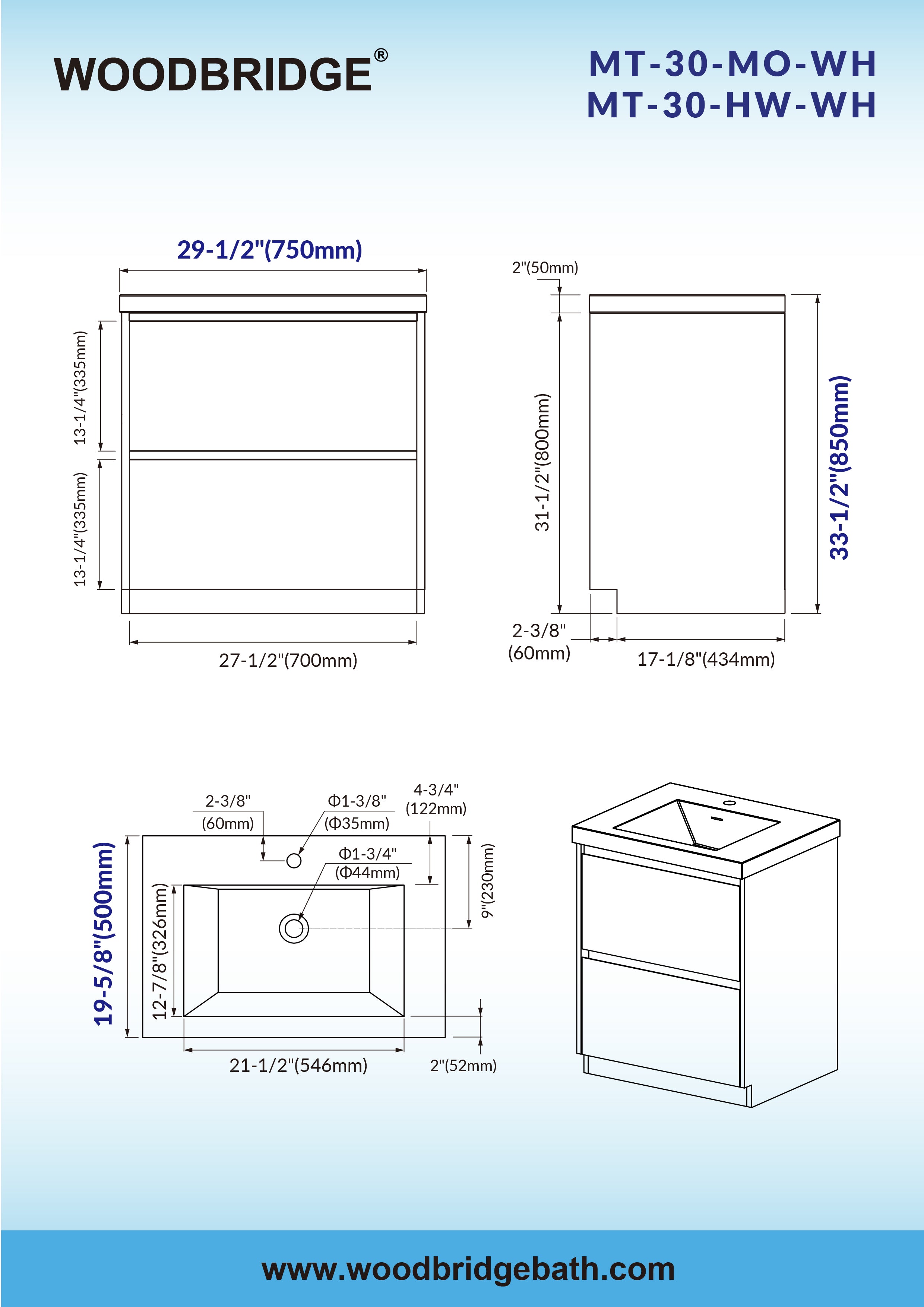 WOODBRIDGE 29-1/2 in. W x 19-5/8 in. D Freestanding Vanity in Glossy White with Resin Composite Vanity Top in Glossy White