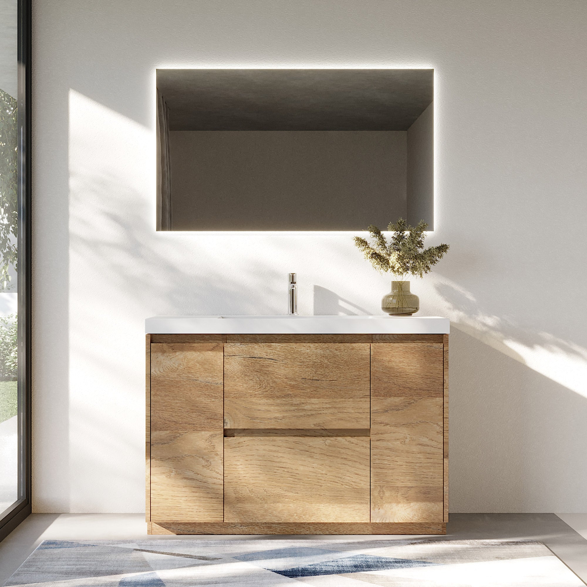 WOODBRIDGE 47-1/4 in. W x 19-5/8 in. D Freestanding Vanity in Mature Oak with Resin Composite Vanity Top in Glossy White