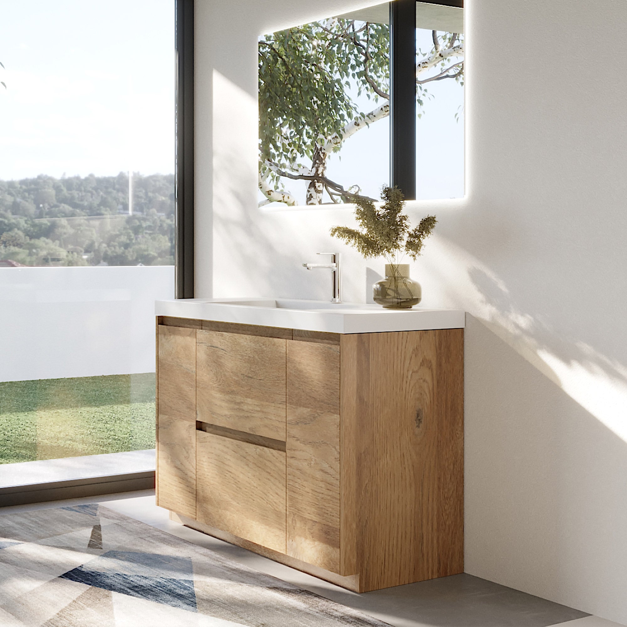 WOODBRIDGE 47-1/4 in. W x 19-5/8 in. D Freestanding Vanity in Mature Oak with Resin Composite Vanity Top in Glossy White