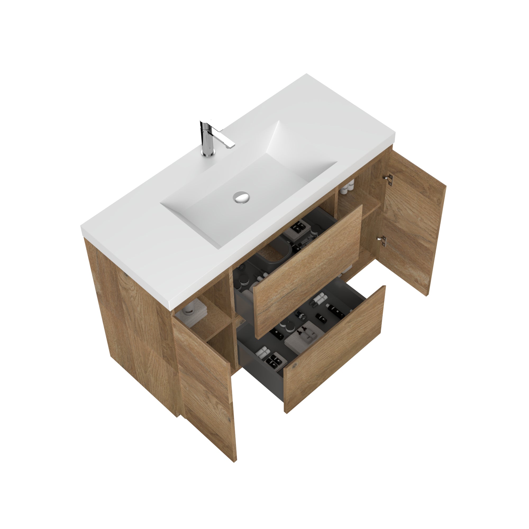 WOODBRIDGE 47-1/4 in. W x 19-5/8 in. D Freestanding Vanity in Mature Oak with Resin Composite Vanity Top in Glossy White