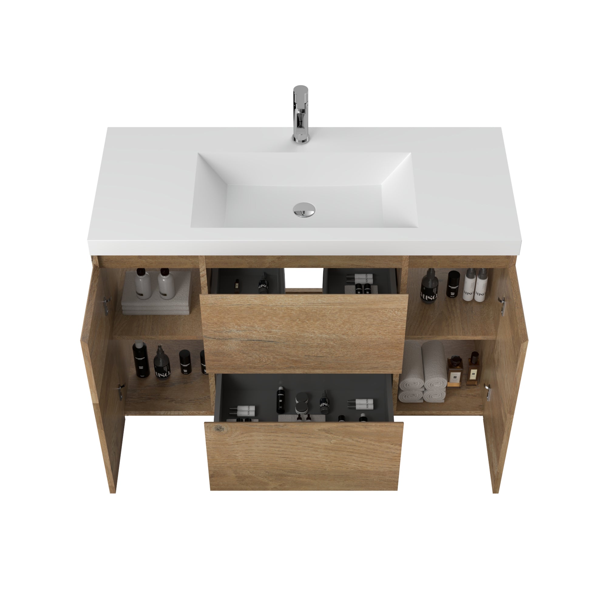 WOODBRIDGE 47-1/4 in. W x 19-5/8 in. D Freestanding Vanity in Mature Oak with Resin Composite Vanity Top in Glossy White