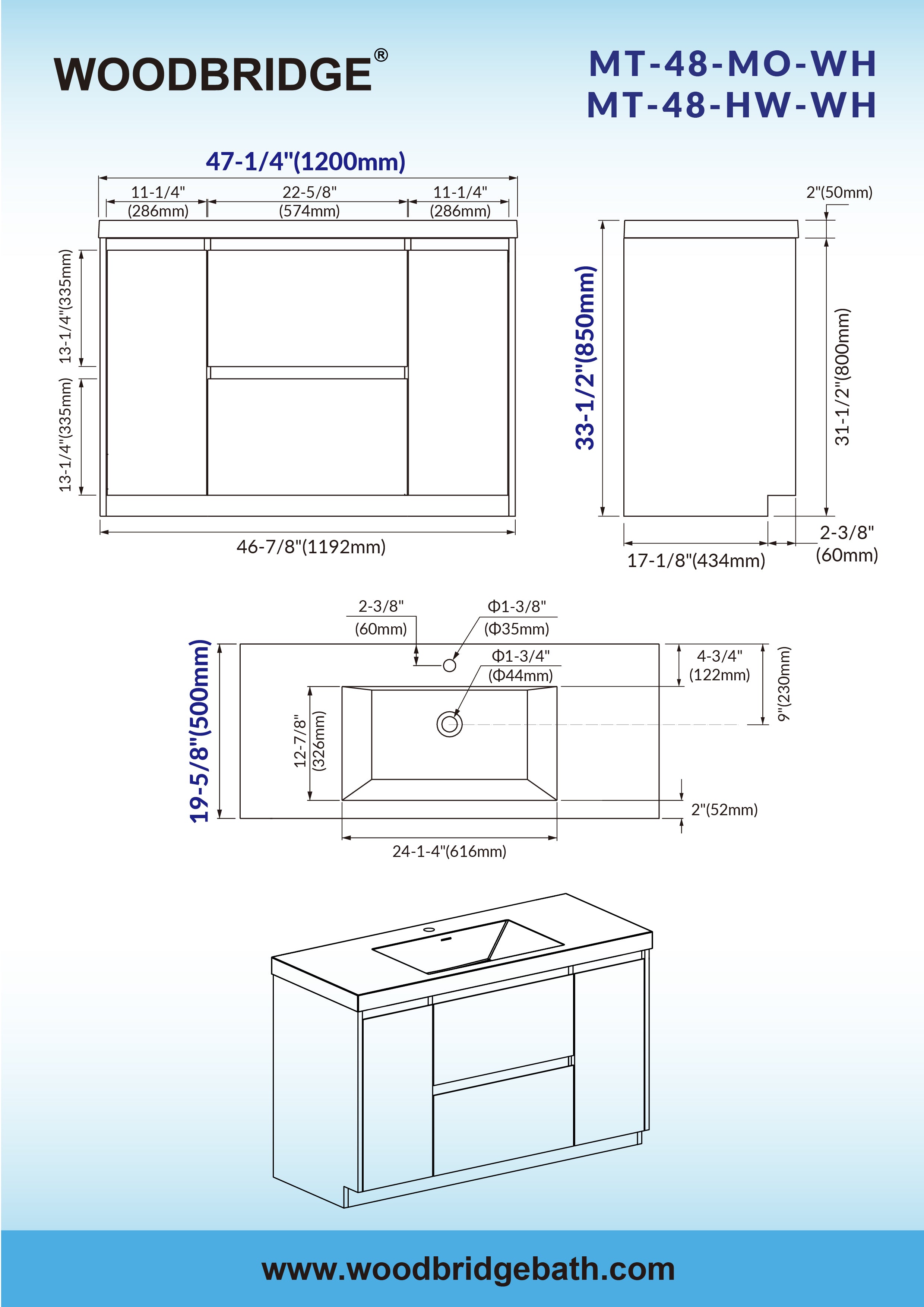 WOODBRIDGE 47-1/4 in. W x 19-5/8 in. D Freestanding Vanity in Mature Oak with Resin Composite Vanity Top in Glossy White