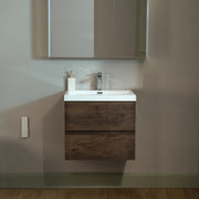 WOODBRIDGE 23-5/8 in. W x 19-5/8 in. D Wall Mounted Floating Vanity in Rose Wood with Resin Composite Vanity Top in Glossy White