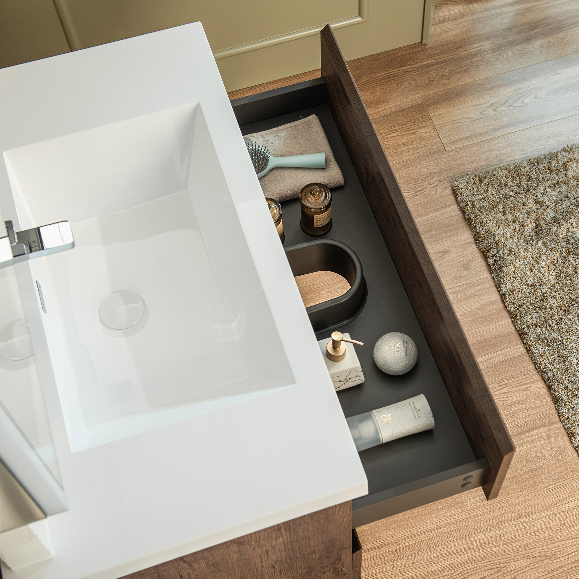 WOODBRIDGE 23-5/8 in. W x 19-5/8 in. D Wall Mounted Floating Vanity in Rose Wood with Resin Composite Vanity Top in Glossy White