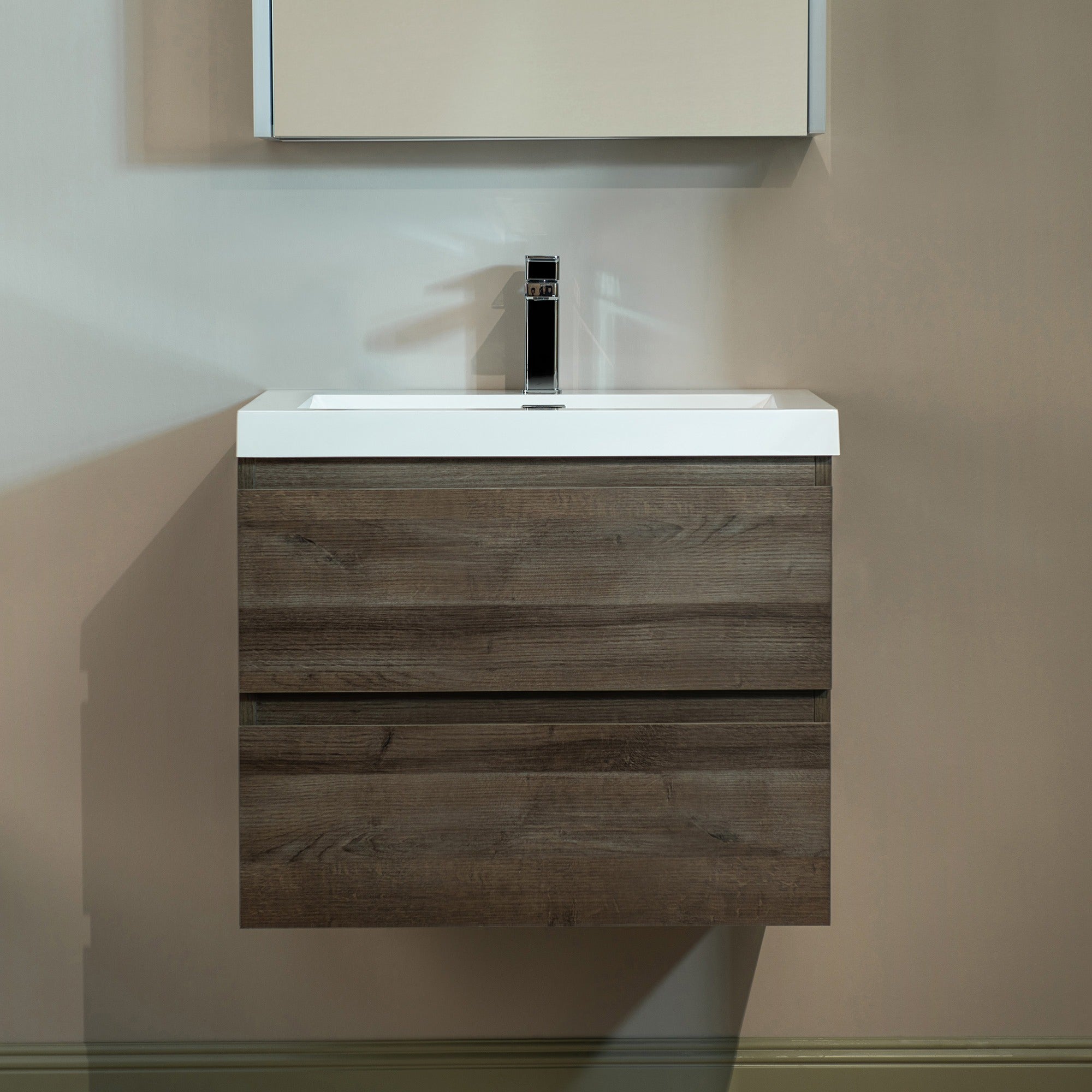 WOODBRIDGE 23-5/8 in. W x 19-5/8 in. D Wall Mounted Floating Vanity in Grey Oak with Resin Composite Vanity Top