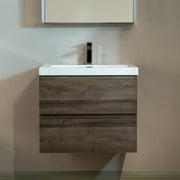 WOODBRIDGE 23-5/8 in. W x 19-5/8 in. D Wall Mounted Floating Vanity in Grey Oak with Resin Composite Vanity Top in Glossy White