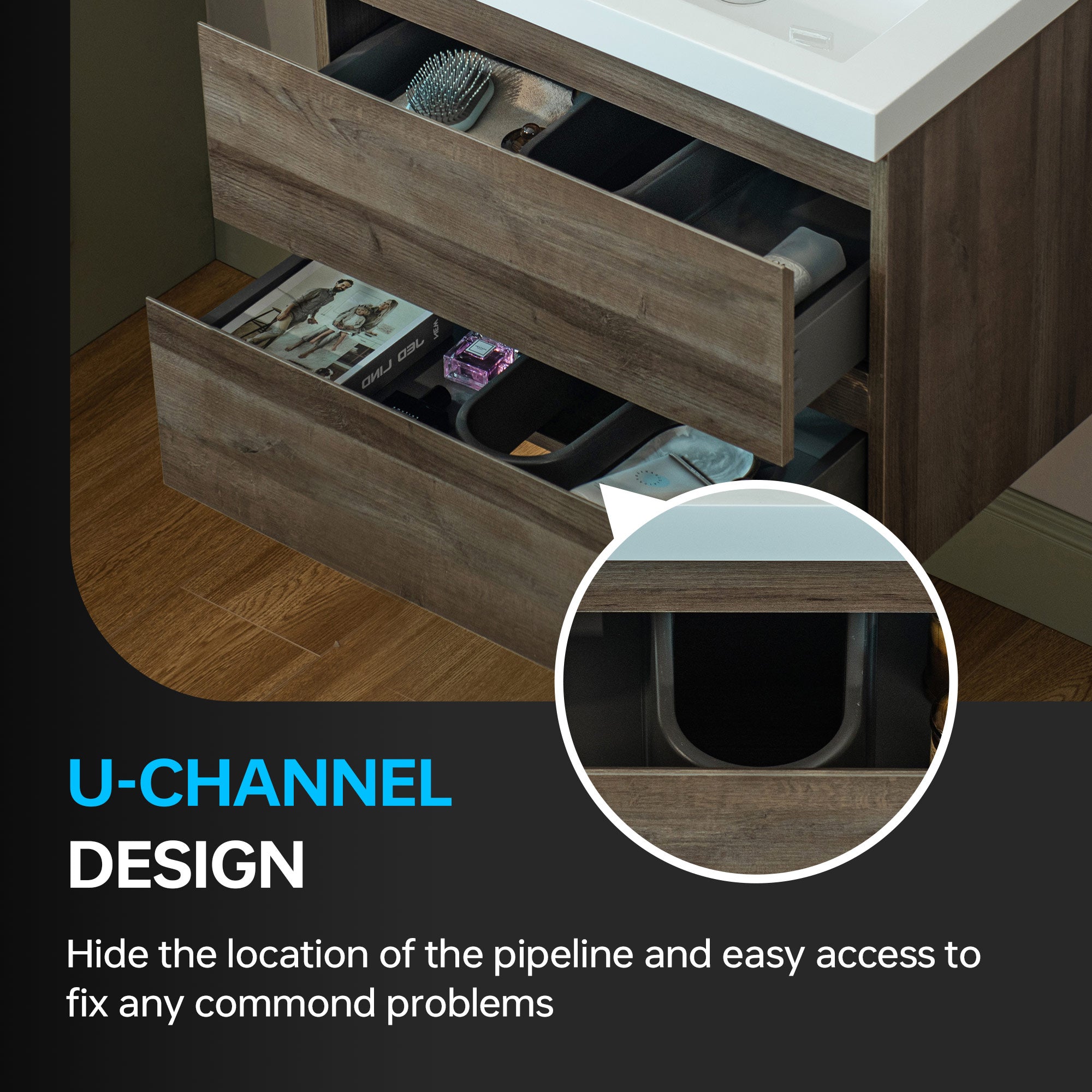 WOODBRIDGE 23-5/8 in. W x 19-5/8 in. D Wall Mounted Floating Vanity in Grey Oak with Resin Composite Vanity Top in Glossy White