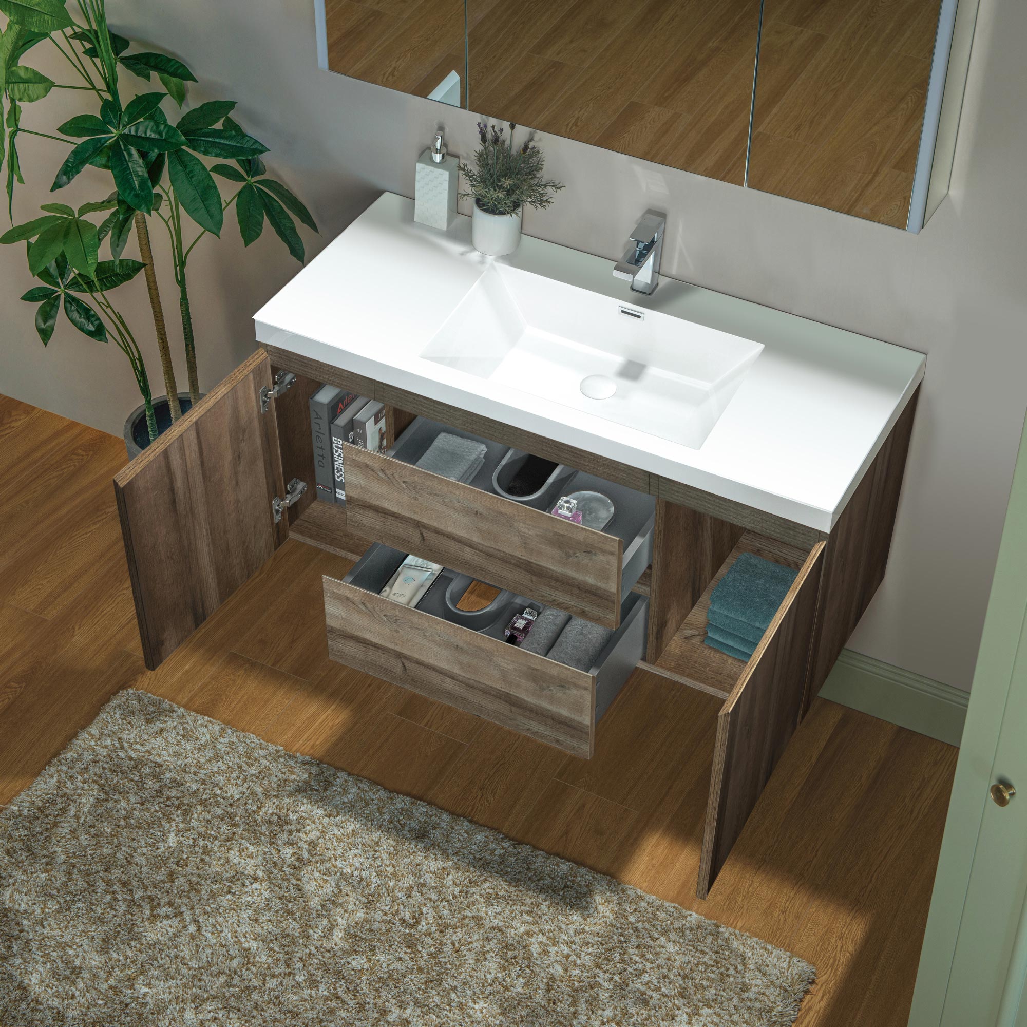 WOODBRIDGE 23-5/8 in. W x 19-5/8 in. D Wall Mounted Floating Vanity in Grey Oak with Resin Composite Vanity Top in Glossy White