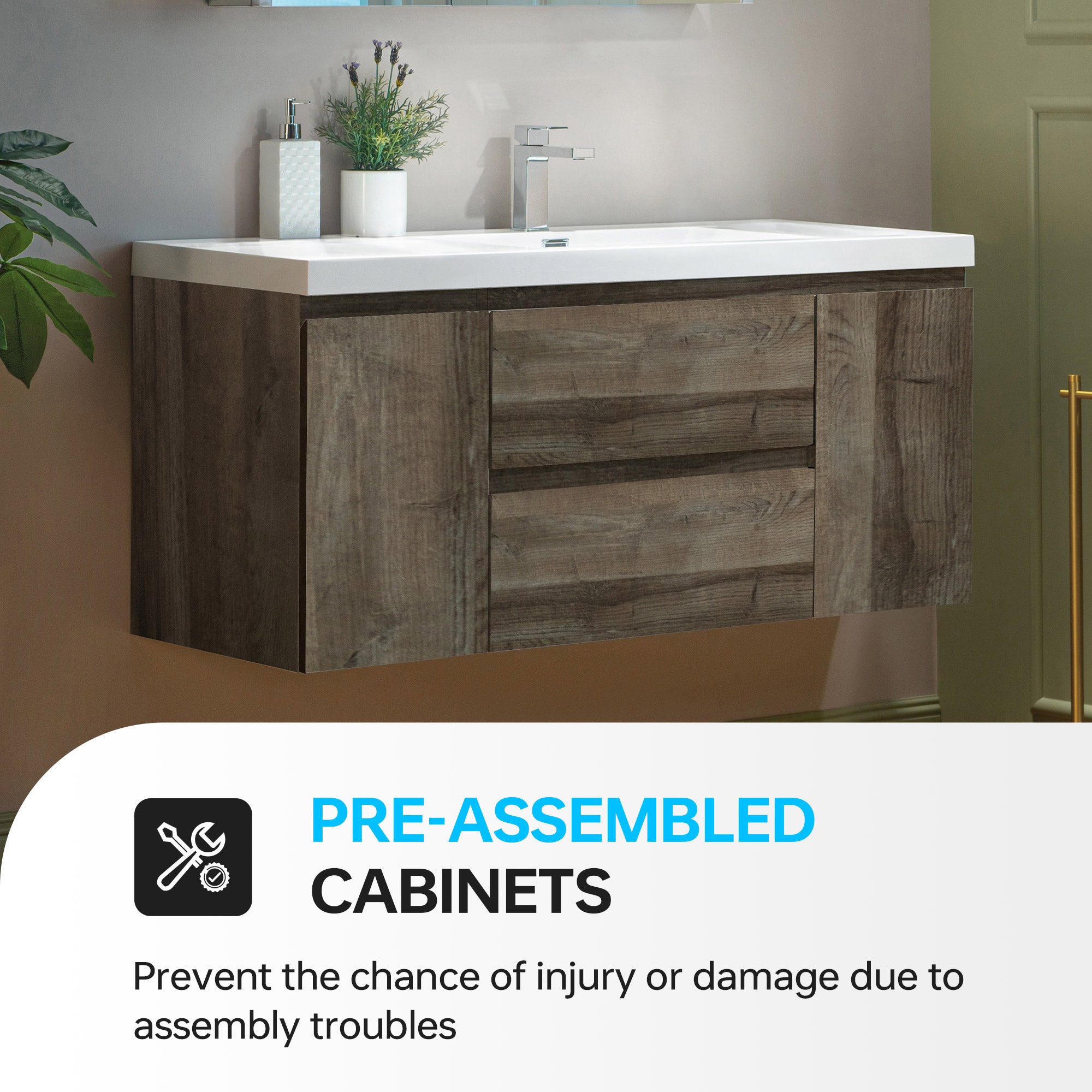 WOODBRIDGE 23-5/8 in. W x 19-5/8 in. D Wall Mounted Floating Vanity in Grey Oak with Resin Composite Vanity Top in Glossy White