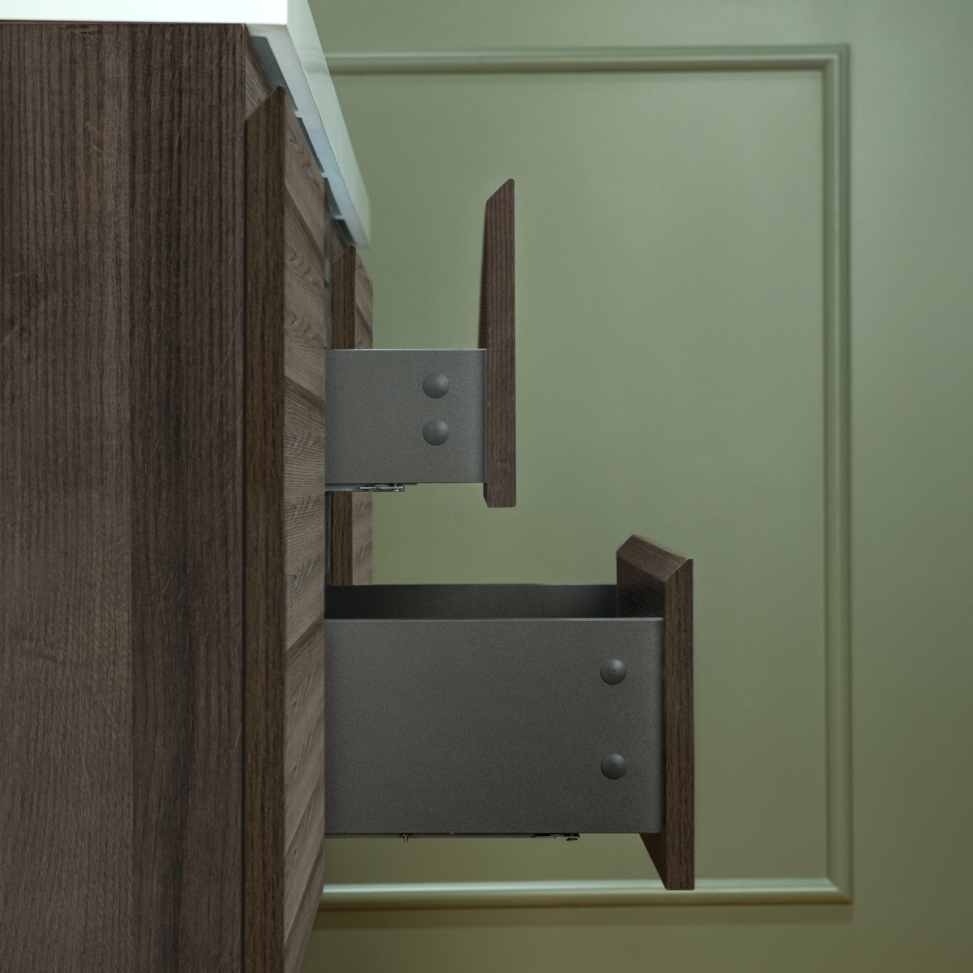 WOODBRIDGE 23-5/8 in. W x 19-5/8 in. D Wall Mounted Floating Vanity in Grey Oak with Resin Composite Vanity Top in Glossy White