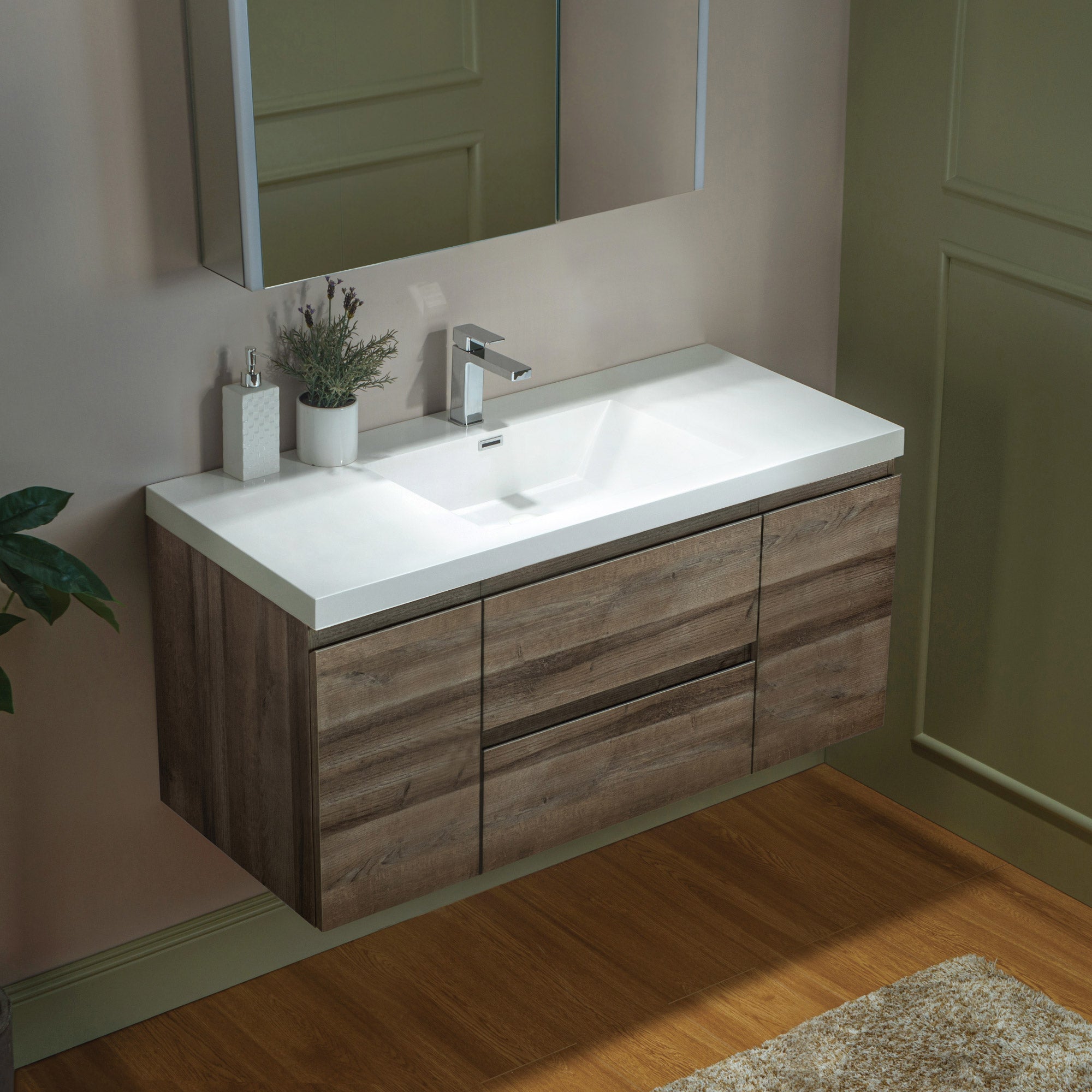 WOODBRIDGE 23-5/8 in. W x 19-5/8 in. D Wall Mounted Floating Vanity in Grey Oak with Resin Composite Vanity Top in Glossy White