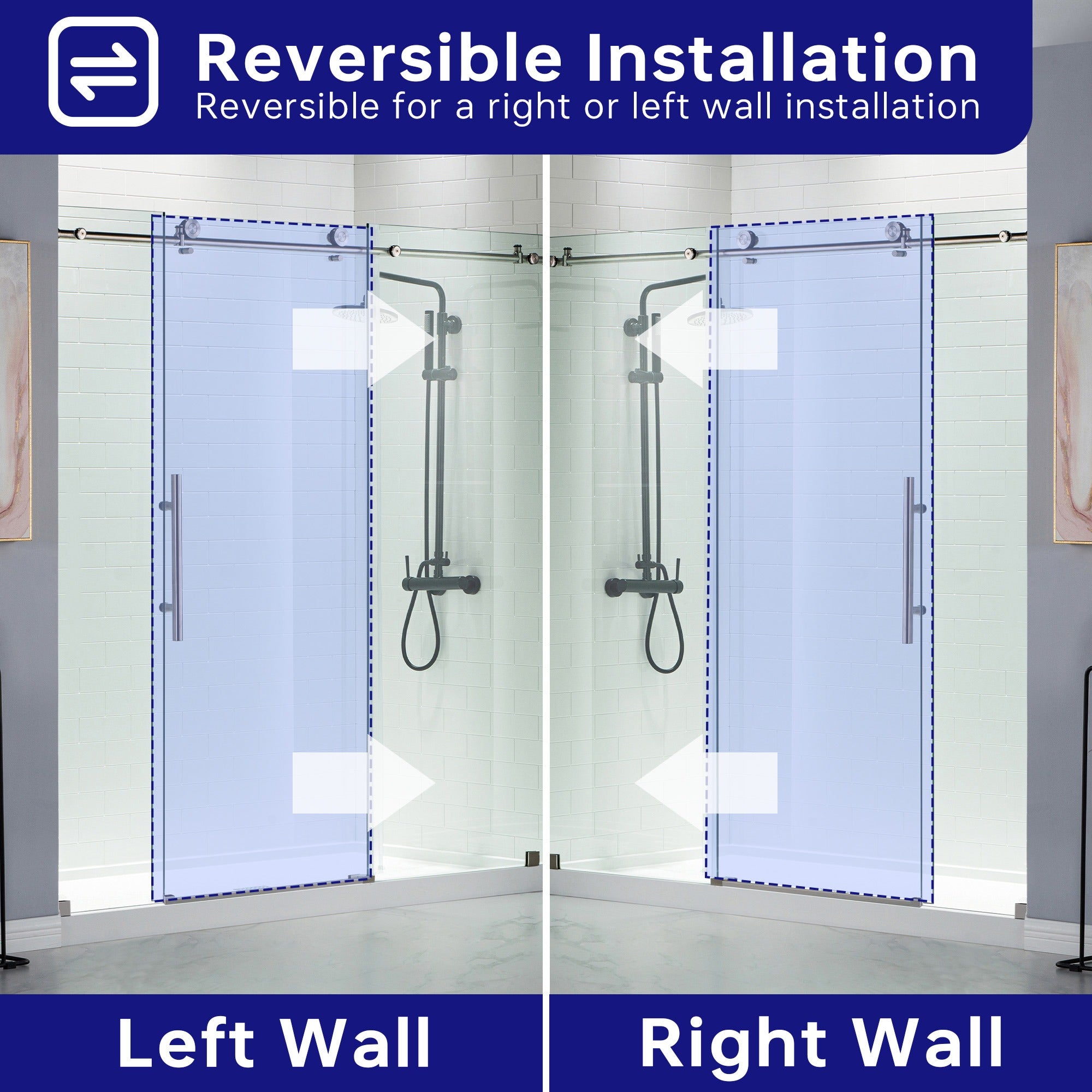 WOODBRIDGE Frameless Shower Doors 68-72" Width x 76"Height with 3/8"(10mm) Clear Tempered Glass, MBSDC7276
