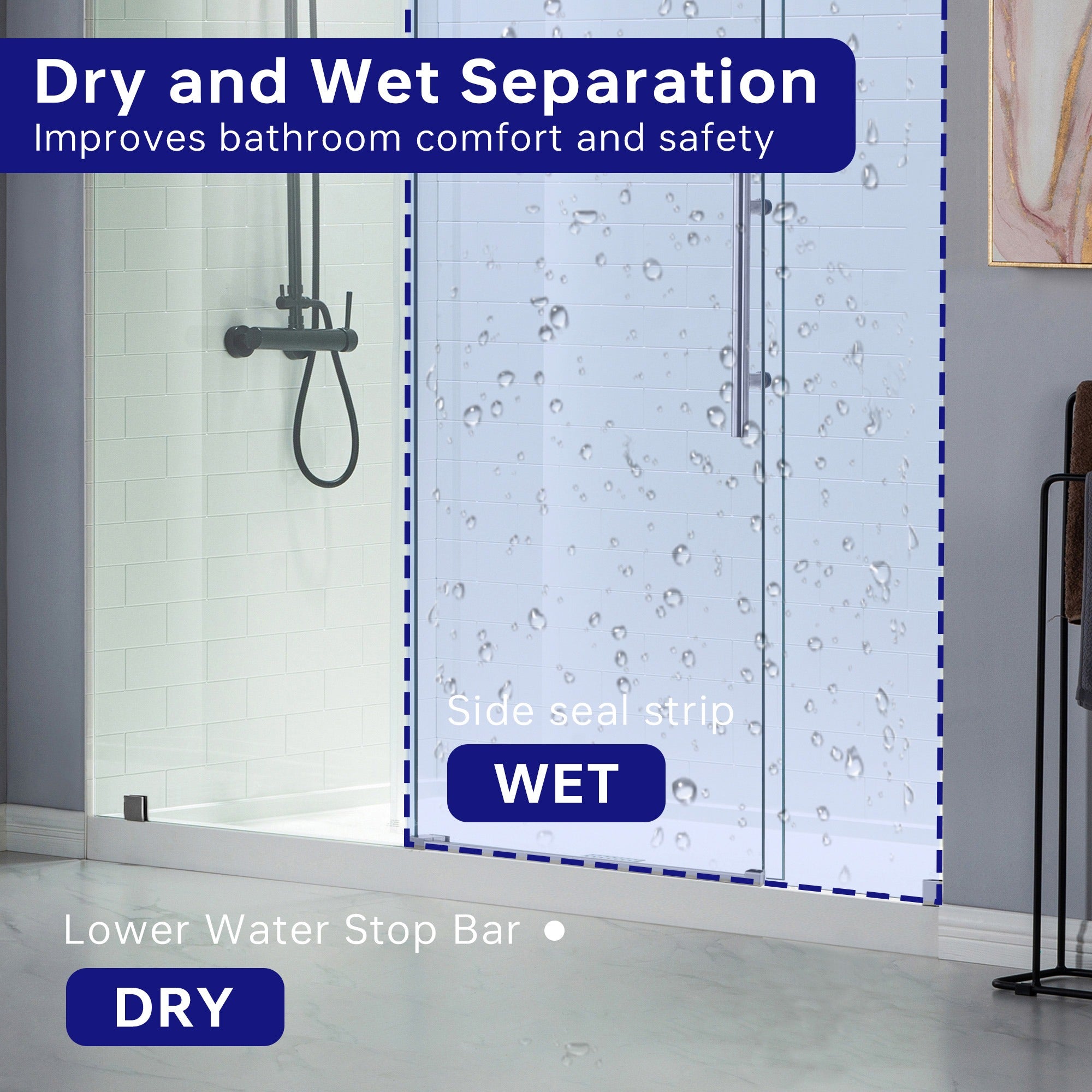 WOODBRIDGE Frameless Shower Doors 68-72" Width x 76"Height with 3/8"(10mm) Clear Tempered Glass, MBSDC7276