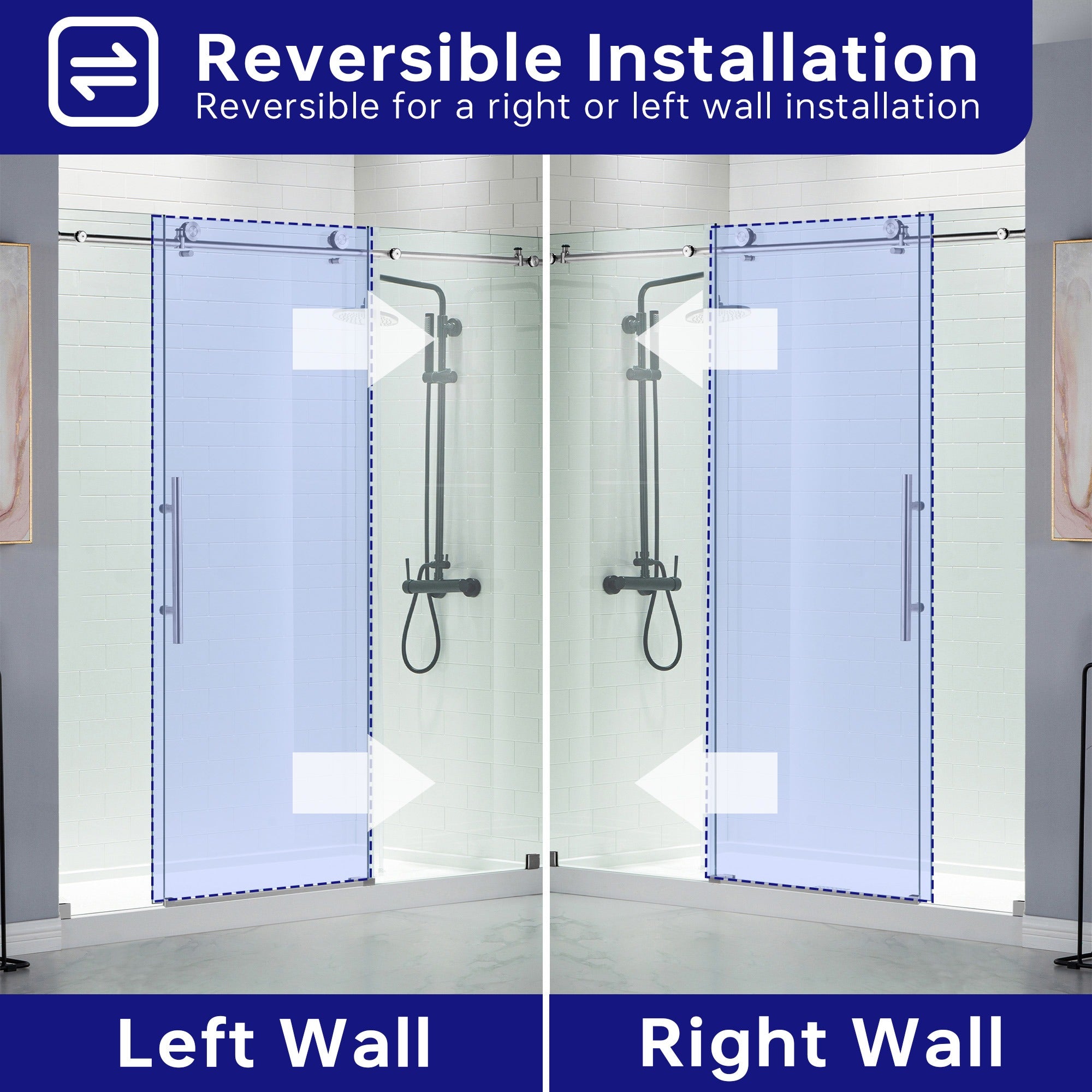 WOODBRIDGE Frameless Shower Doors 68-72" Width x 76"Height with 3/8"(10mm) Clear Tempered Glass, MBSDC7276