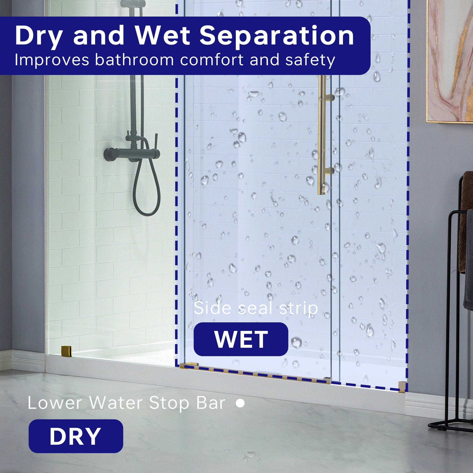 WOODBRIDGE Frameless Shower Doors 68-72" Width x 76"Height with 3/8"(10mm) Clear Tempered Glass, MBSDC7276