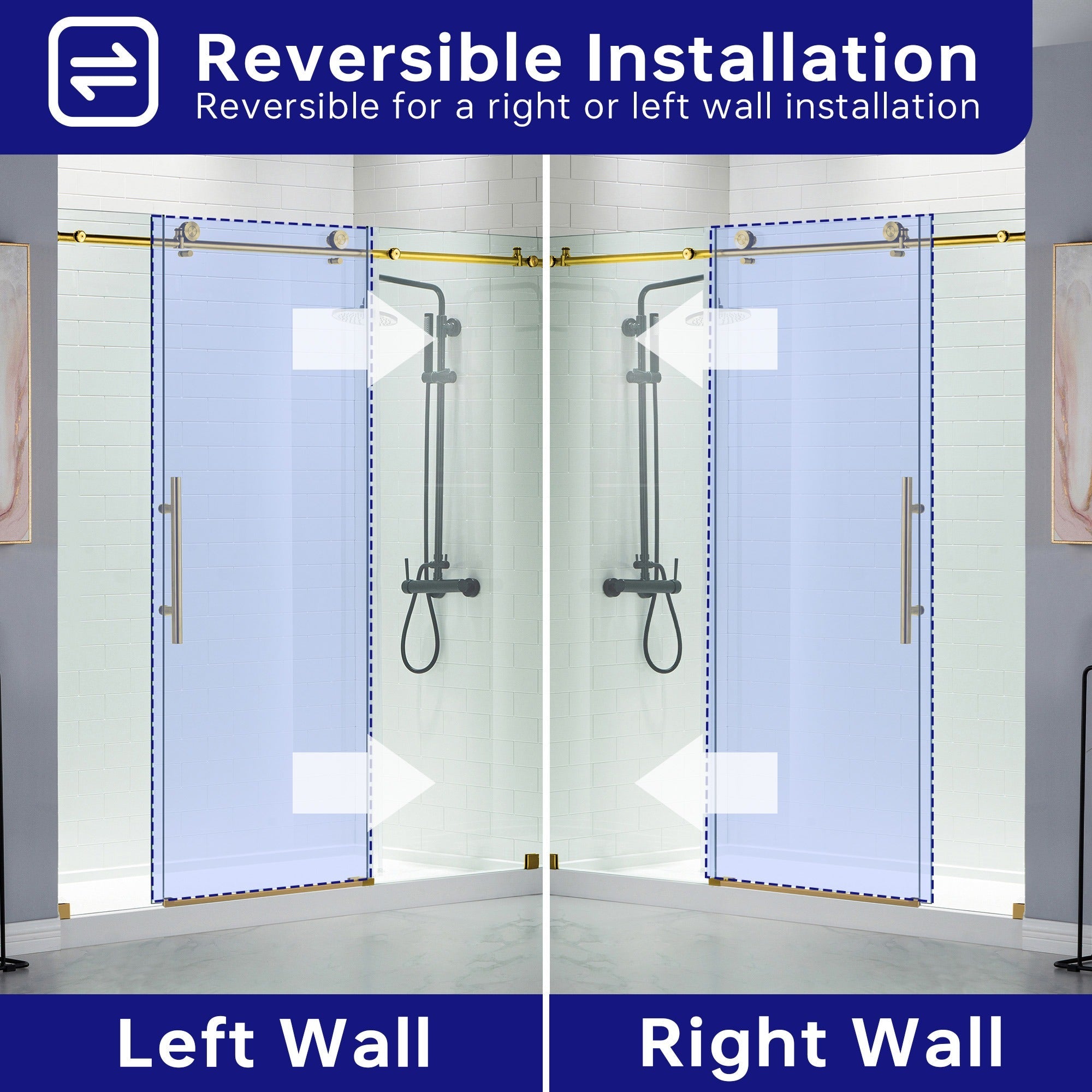 WOODBRIDGE Frameless Shower Doors 68-72" Width x 76"Height with 3/8"(10mm) Clear Tempered Glass, MBSDC7276
