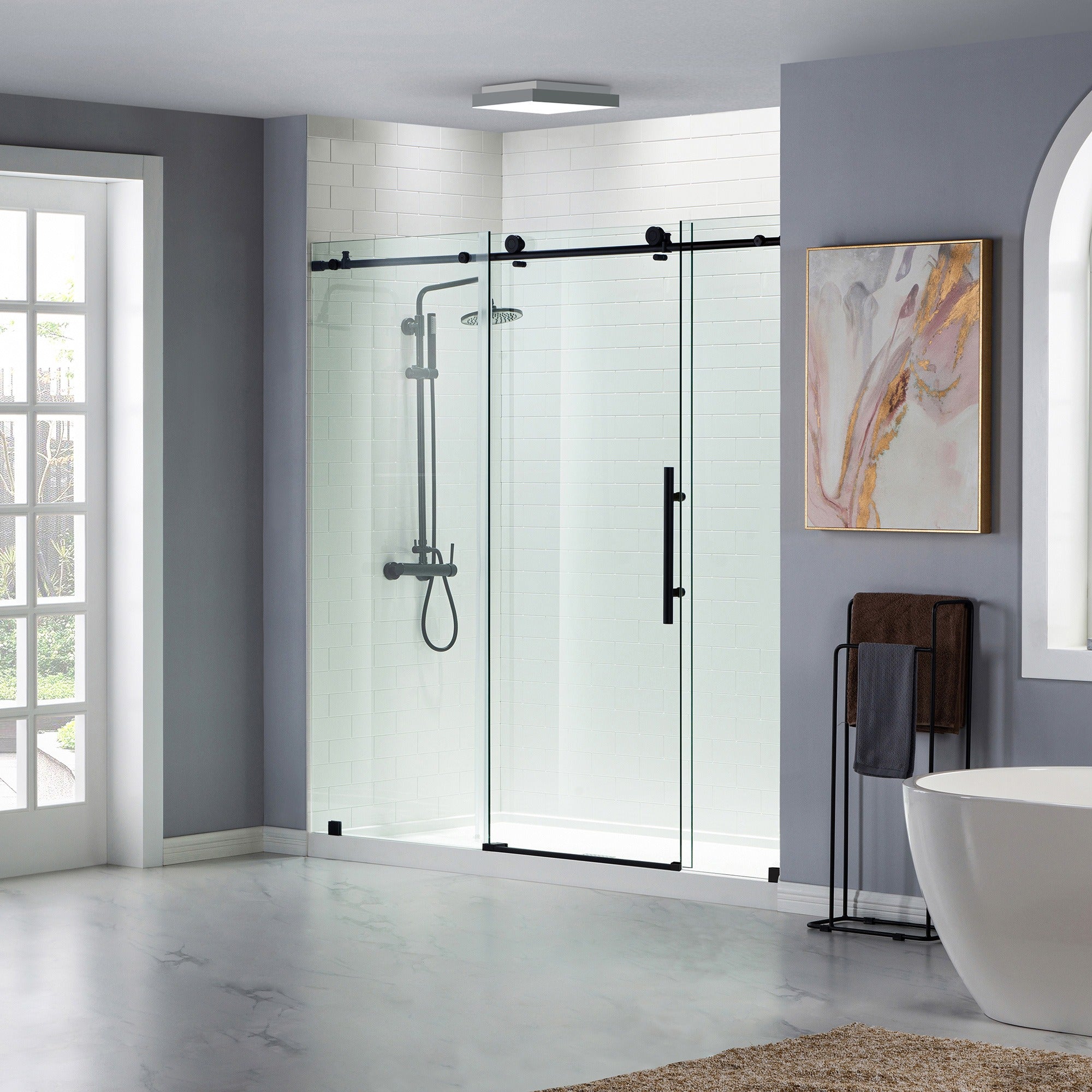 WOODBRIDGE Frameless Shower Doors 68-72" Width x 76"Height with 3/8"(10mm) Clear Tempered Glass, MBSDC7276