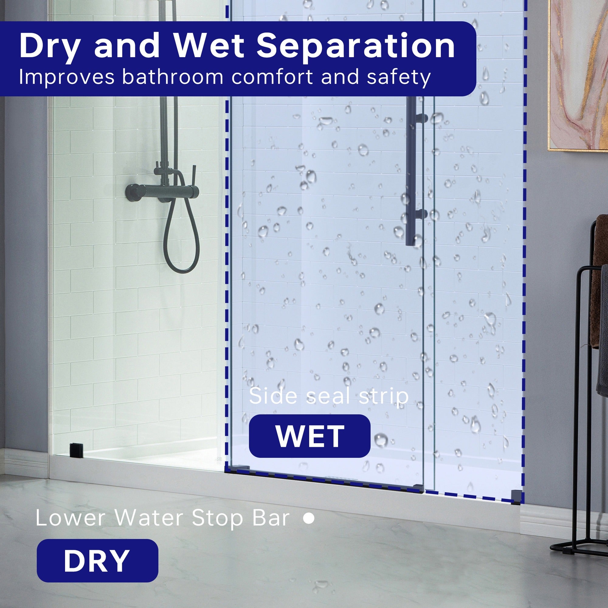 WOODBRIDGE Frameless Shower Doors 68-72" Width x 76"Height with 3/8"(10mm) Clear Tempered Glass, MBSDC7276
