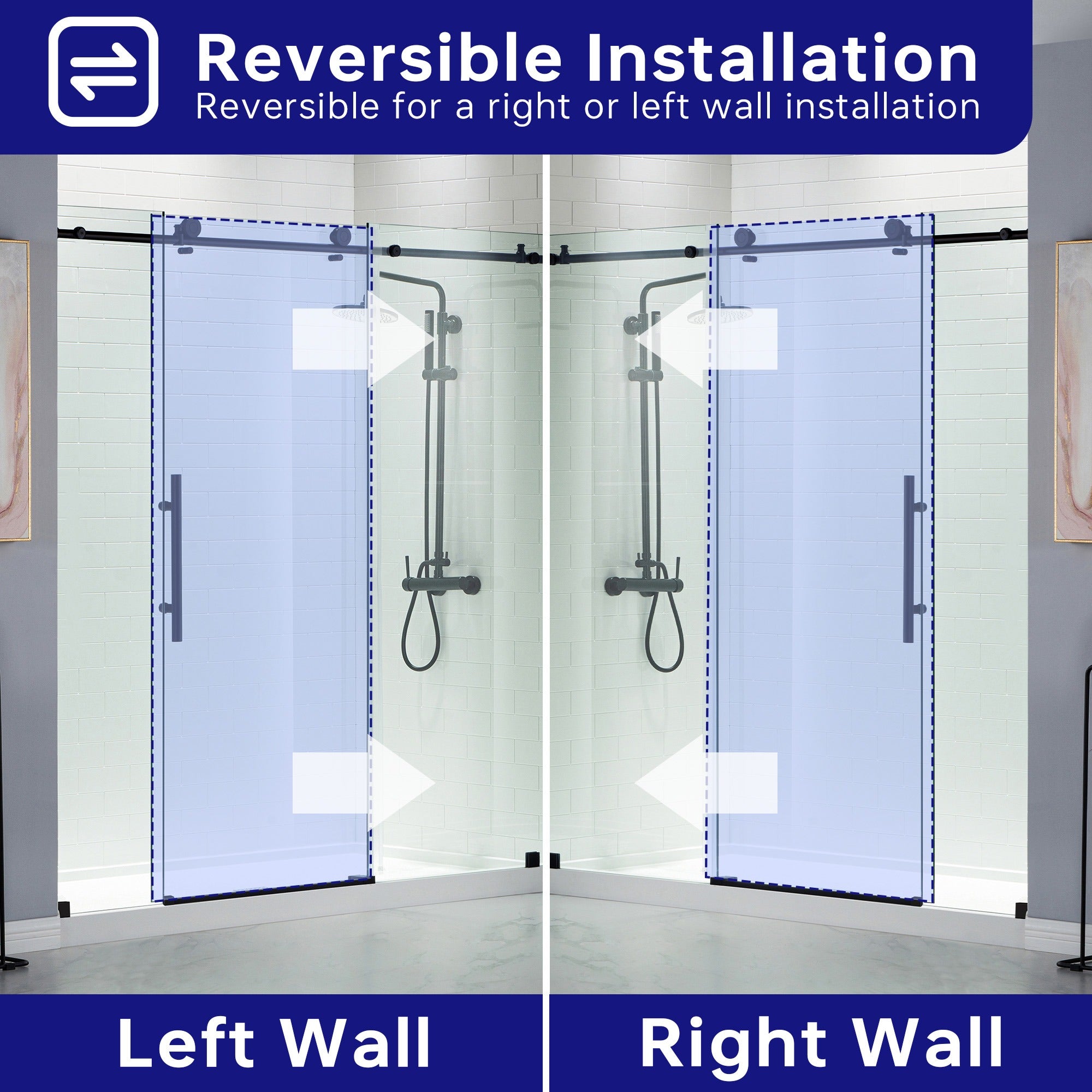 WOODBRIDGE Frameless Shower Doors 68-72" Width x 76"Height with 3/8"(10mm) Clear Tempered Glass, MBSDC7276