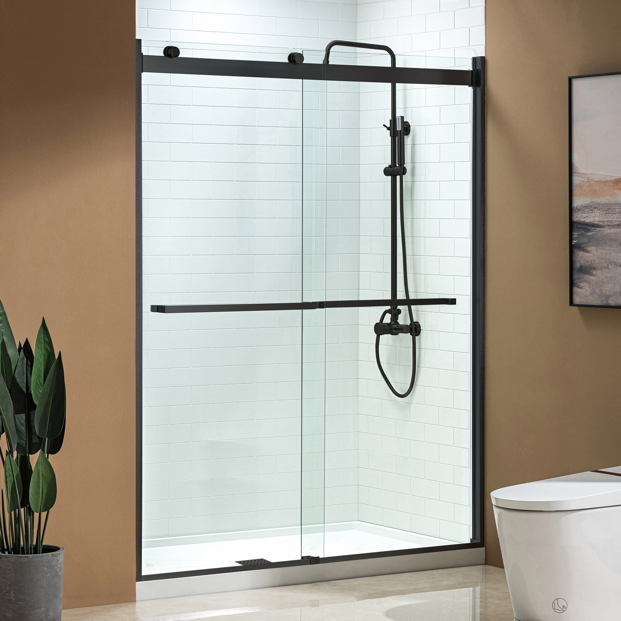 WOODBRIDGE Frameless Shower Doors 56-60" Width x 76"Height with 5/16"(8mm) Clear Tempered Glass, 2 Ways Opening & Double Sliding,ASD6076