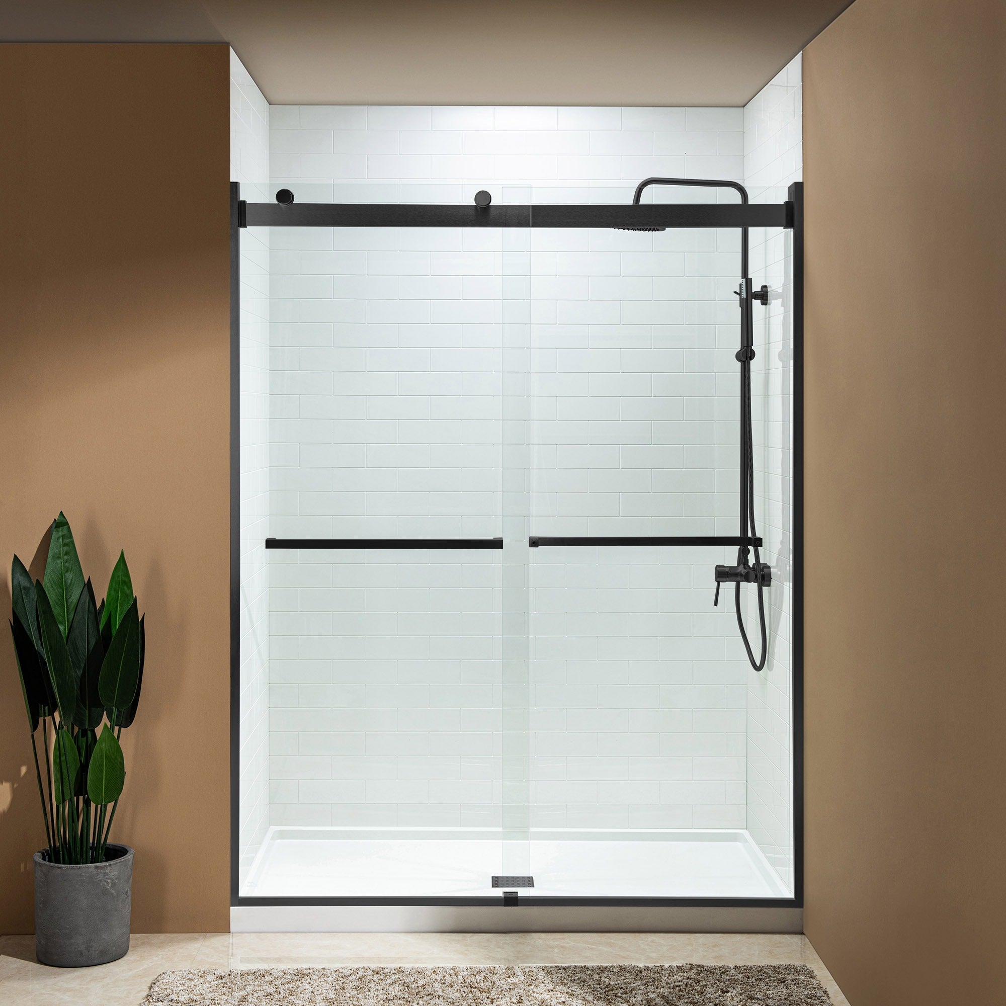 WOODBRIDGE Frameless Shower Doors 56-60" Width x 76"Height with 5/16"(8mm) Clear Tempered Glass, 2 Ways Opening & Double Sliding,ASD6076