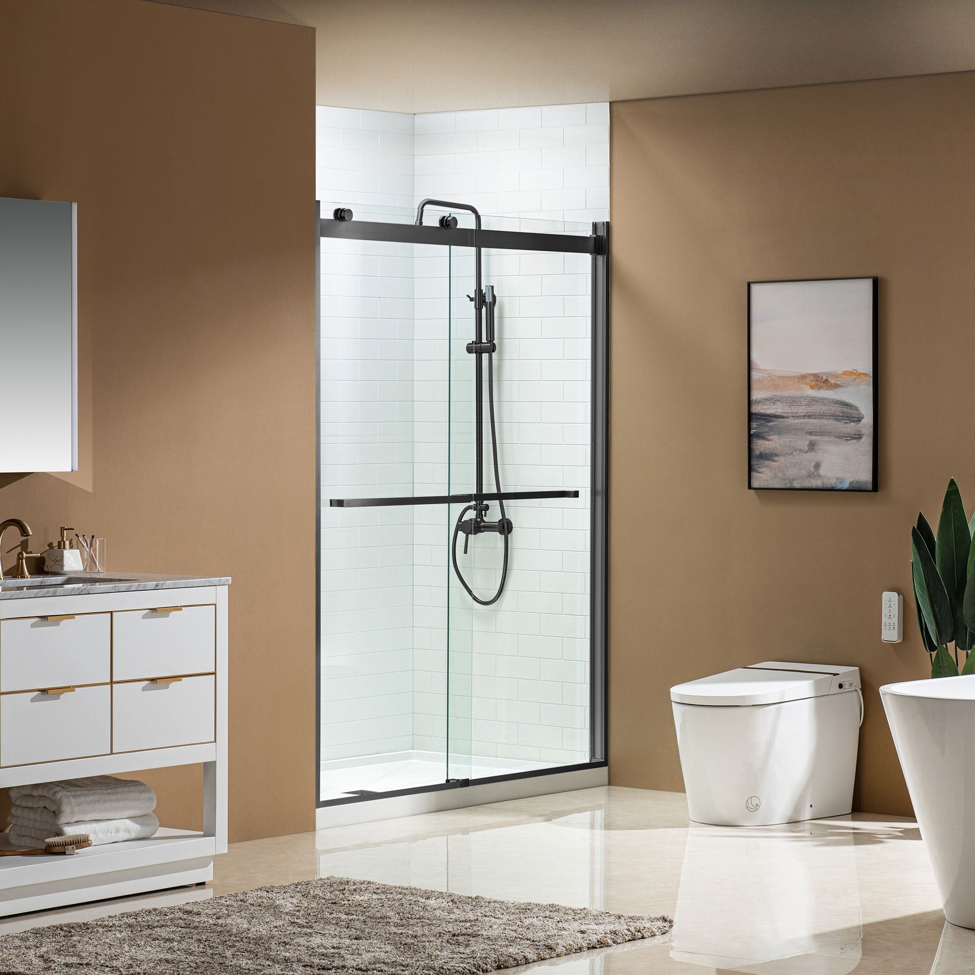 WOODBRIDGE Frameless Shower Doors 56-60" Width x 76"Height with 5/16"(8mm) Clear Tempered Glass, 2 Ways Opening & Double Sliding,ASD6076