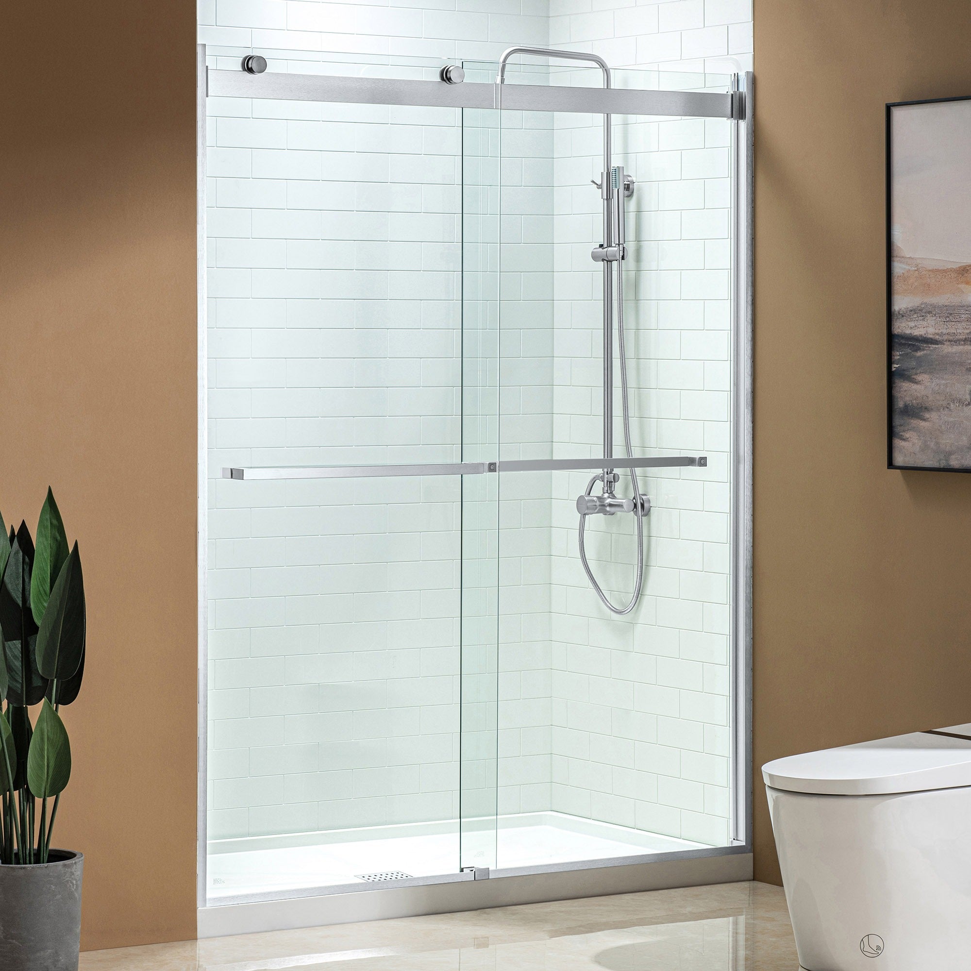 WOODBRIDGE Frameless Shower Doors 56-60" Width x 76"Height with 5/16"(8mm) Clear Tempered Glass, 2 Ways Opening & Double Sliding,ASD6076