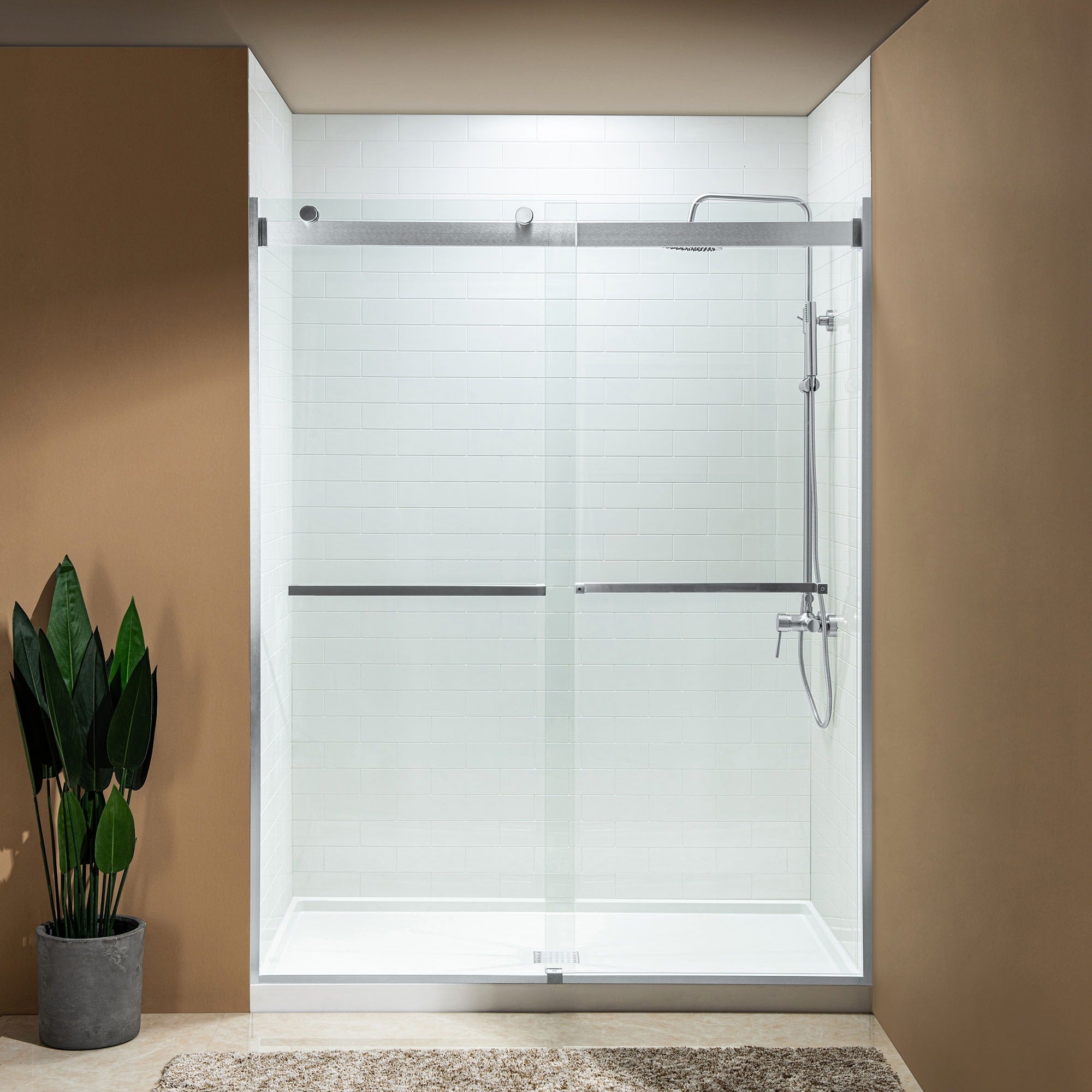 WOODBRIDGE Frameless Shower Doors 56-60" Width x 76"Height with 5/16"(8mm) Clear Tempered Glass, 2 Ways Opening & Double Sliding,ASD6076