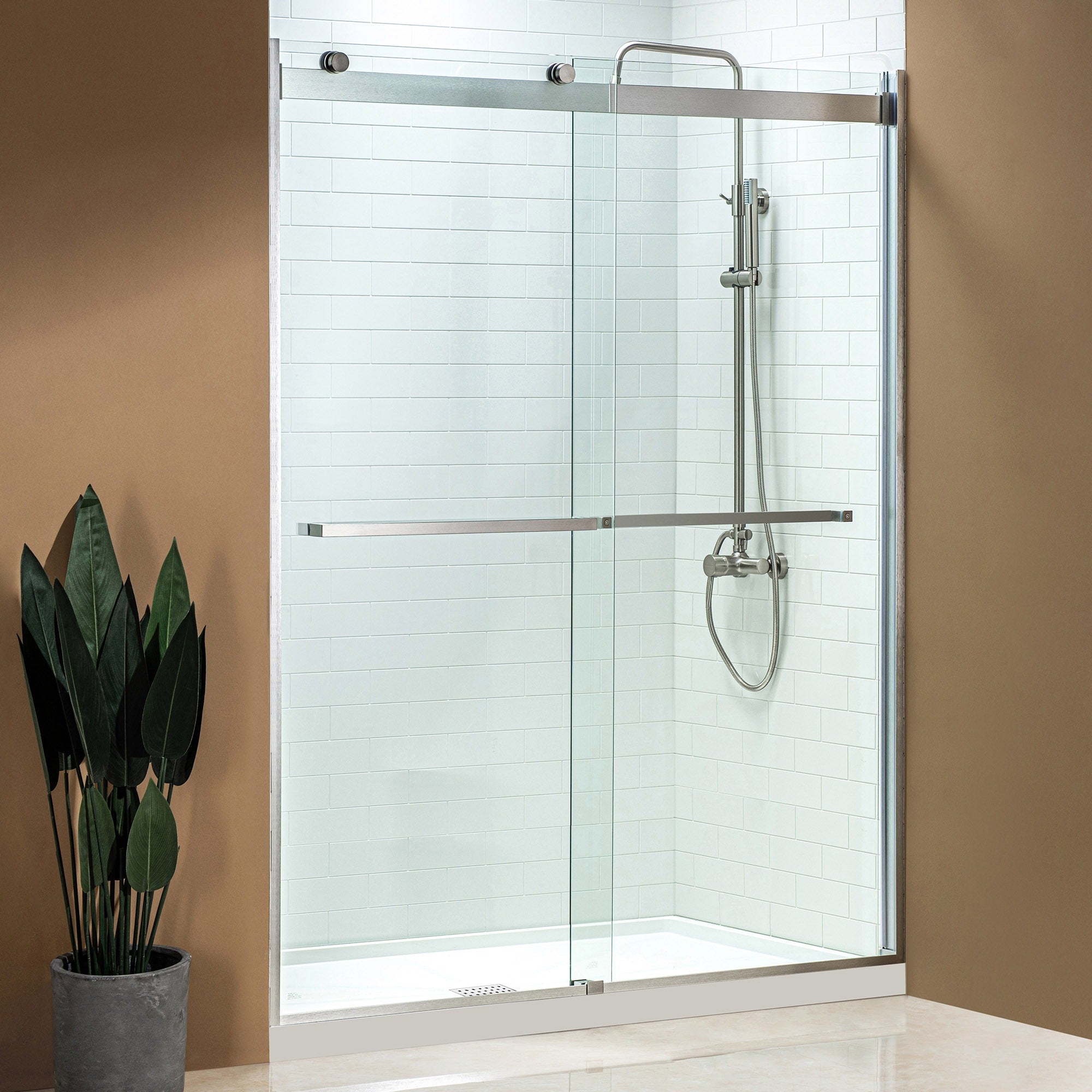 WOODBRIDGE Frameless Shower Doors 56-60" Width x 76"Height with 5/16"(8mm) Clear Tempered Glass, 2 Ways Opening & Double Sliding,ASD6076