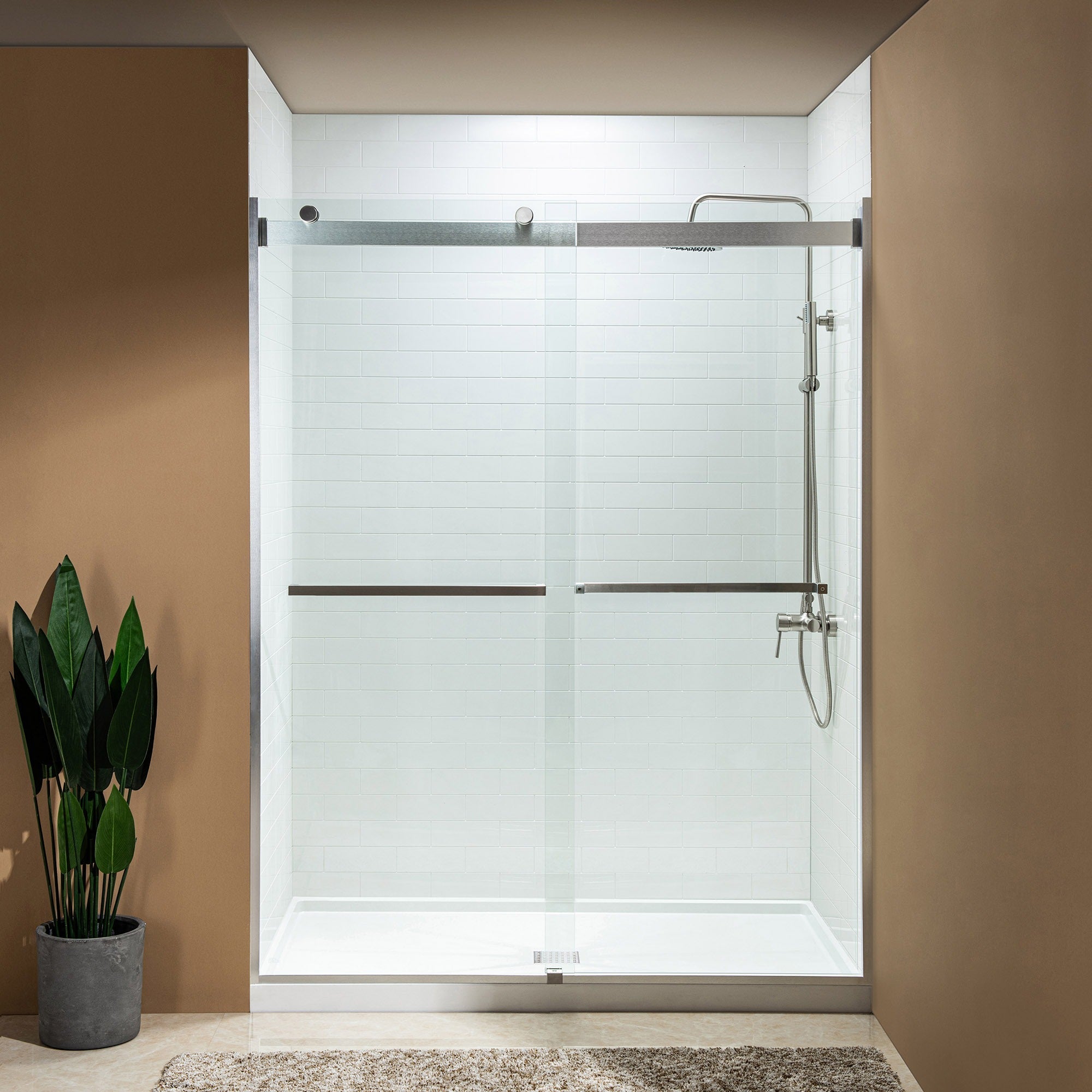 WOODBRIDGE Frameless Shower Doors 56-60" Width x 76"Height with 5/16"(8mm) Clear Tempered Glass, 2 Ways Opening & Double Sliding,ASD6076