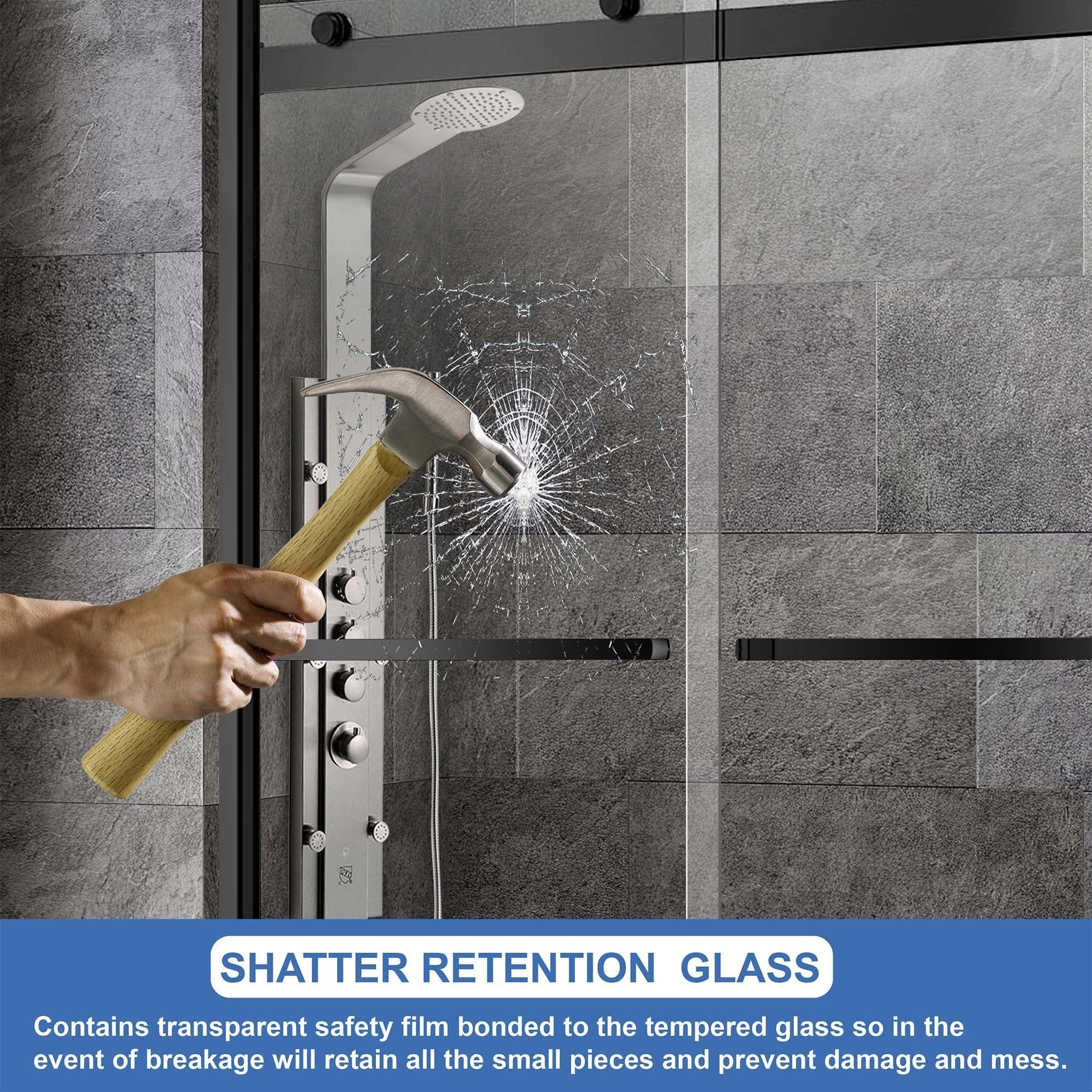 WOODBRIDGE Frameless Bathtub Shower Doors 44-48" Width x76"Height with 5/16"(8mm) Clear Tempered Glass, 2 Ways Opening & Double Sliding, ASD4876