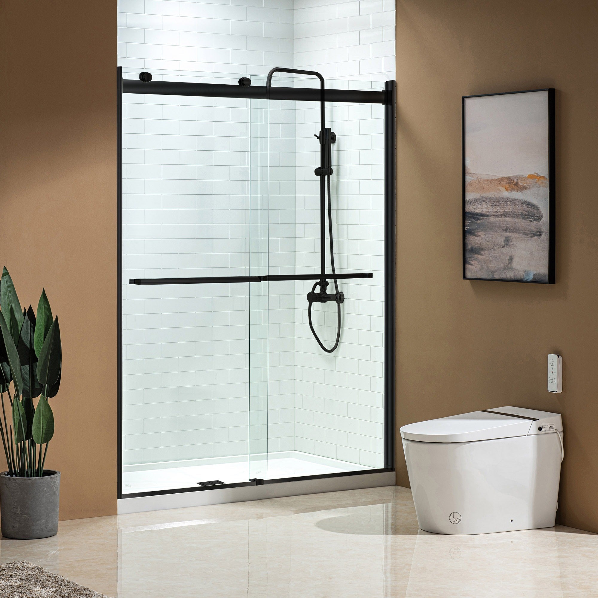 WOODBRIDGE Frameless Bathtub Shower Doors 44-48" Width x76"Height with 5/16"(8mm) Clear Tempered Glass, 2 Ways Opening & Double Sliding, ASD4876