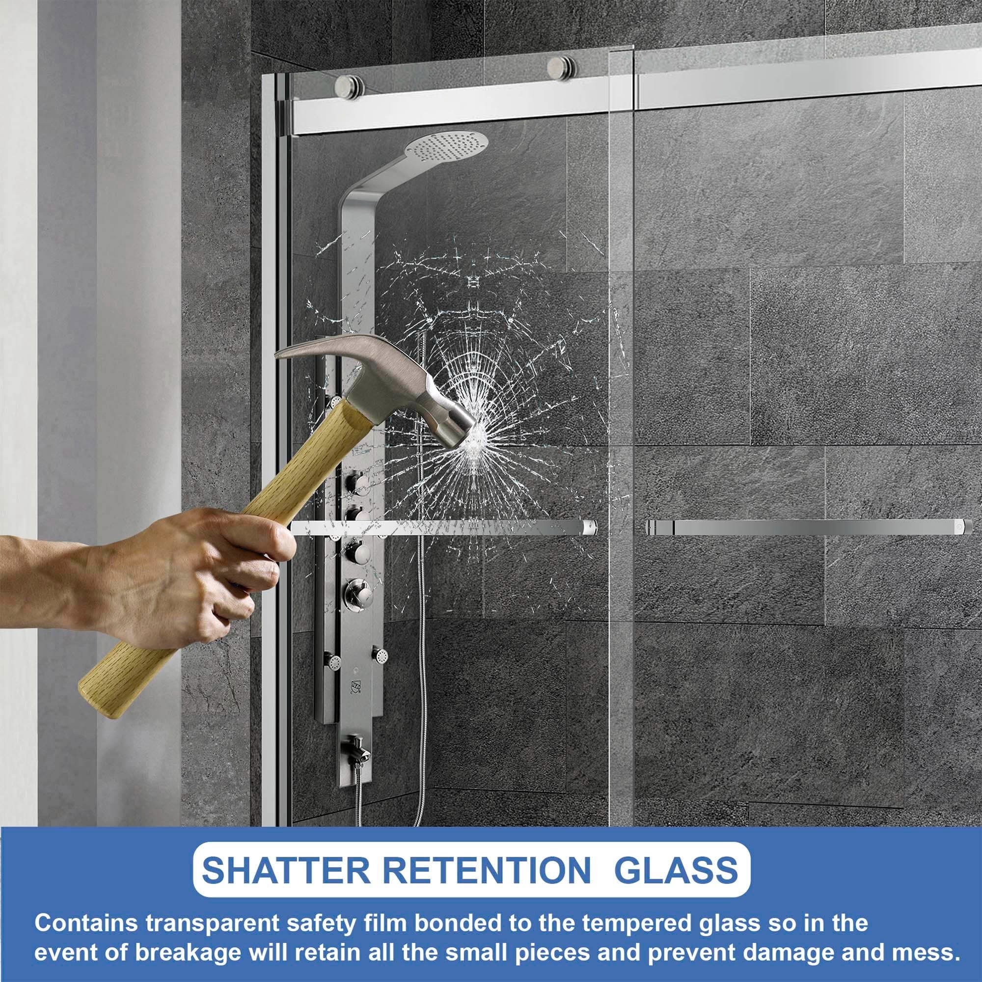 WOODBRIDGE Frameless Bathtub Shower Doors 44-48" Width x76"Height with 5/16"(8mm) Clear Tempered Glass, 2 Ways Opening & Double Sliding, ASD4876