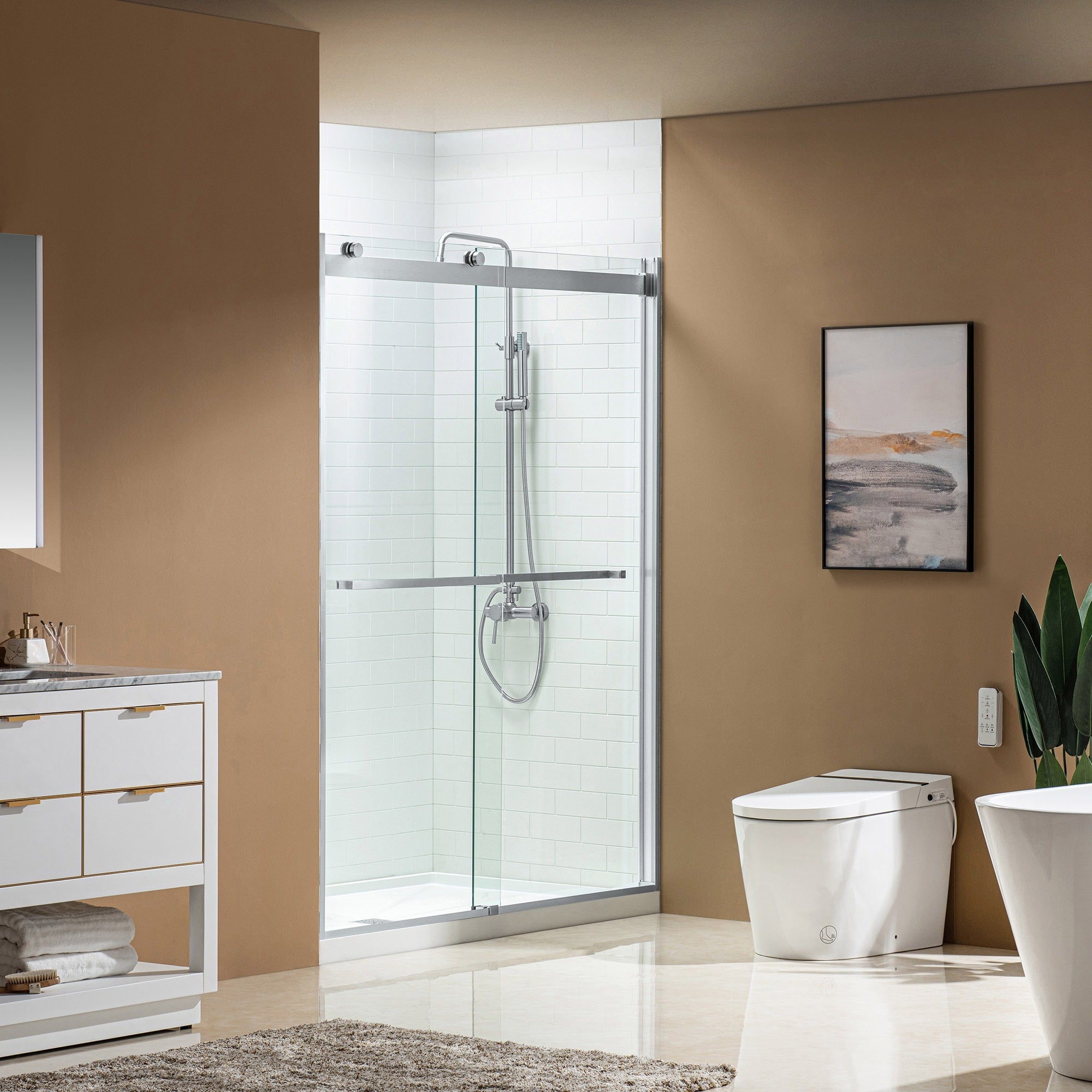 WOODBRIDGE Frameless Bathtub Shower Doors 44-48" Width x76"Height with 5/16"(8mm) Clear Tempered Glass, 2 Ways Opening & Double Sliding, ASD4876
