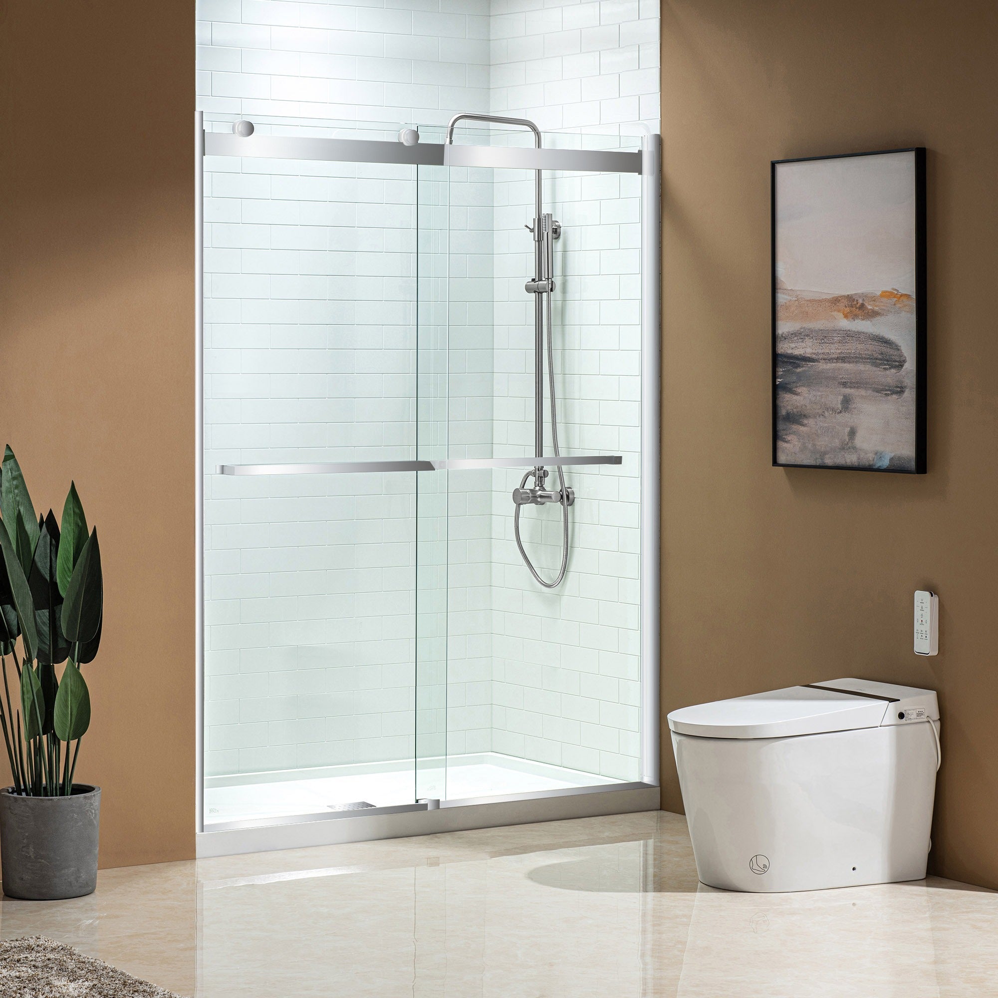 WOODBRIDGE Frameless Bathtub Shower Doors 44-48" Width x76"Height with 5/16"(8mm) Clear Tempered Glass, 2 Ways Opening & Double Sliding, ASD4876