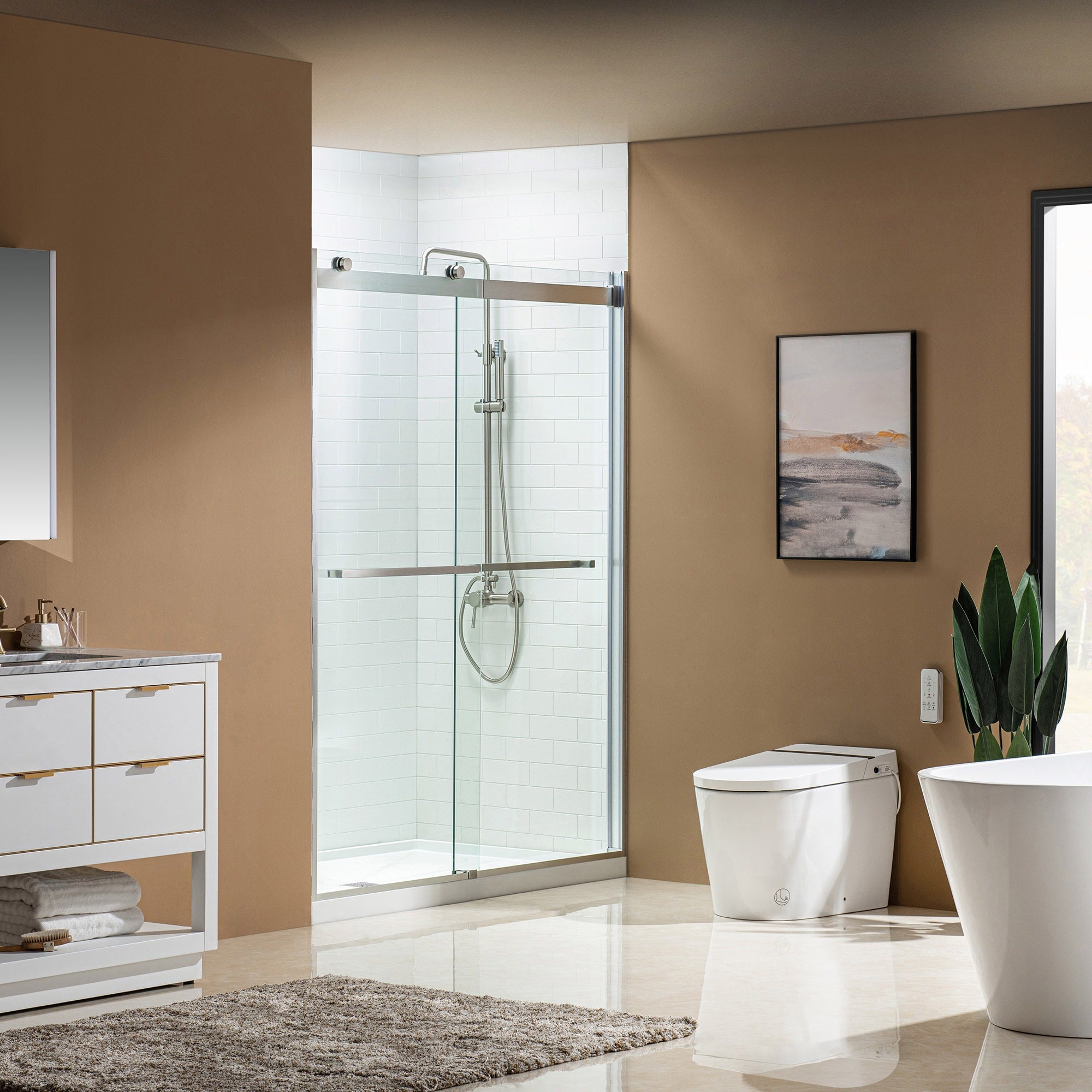 WOODBRIDGE Frameless Bathtub Shower Doors 44-48" Width x76"Height with 5/16"(8mm) Clear Tempered Glass, 2 Ways Opening & Double Sliding, ASD4876