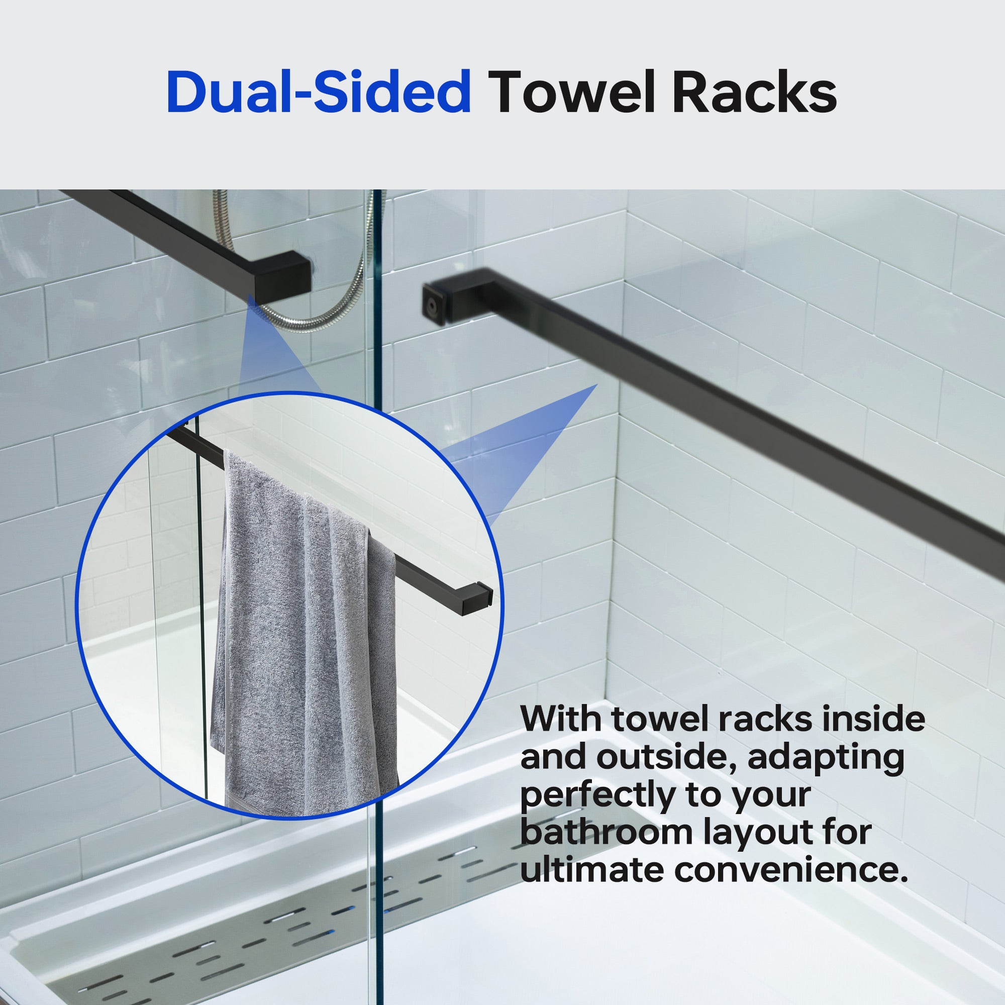 WOODBRIDGE Frameless Shower Doors 56-60" Width x 76"Height with 3/8"(10mm) Clear Tempered Glass, 2 Ways Opening & Double Sliding