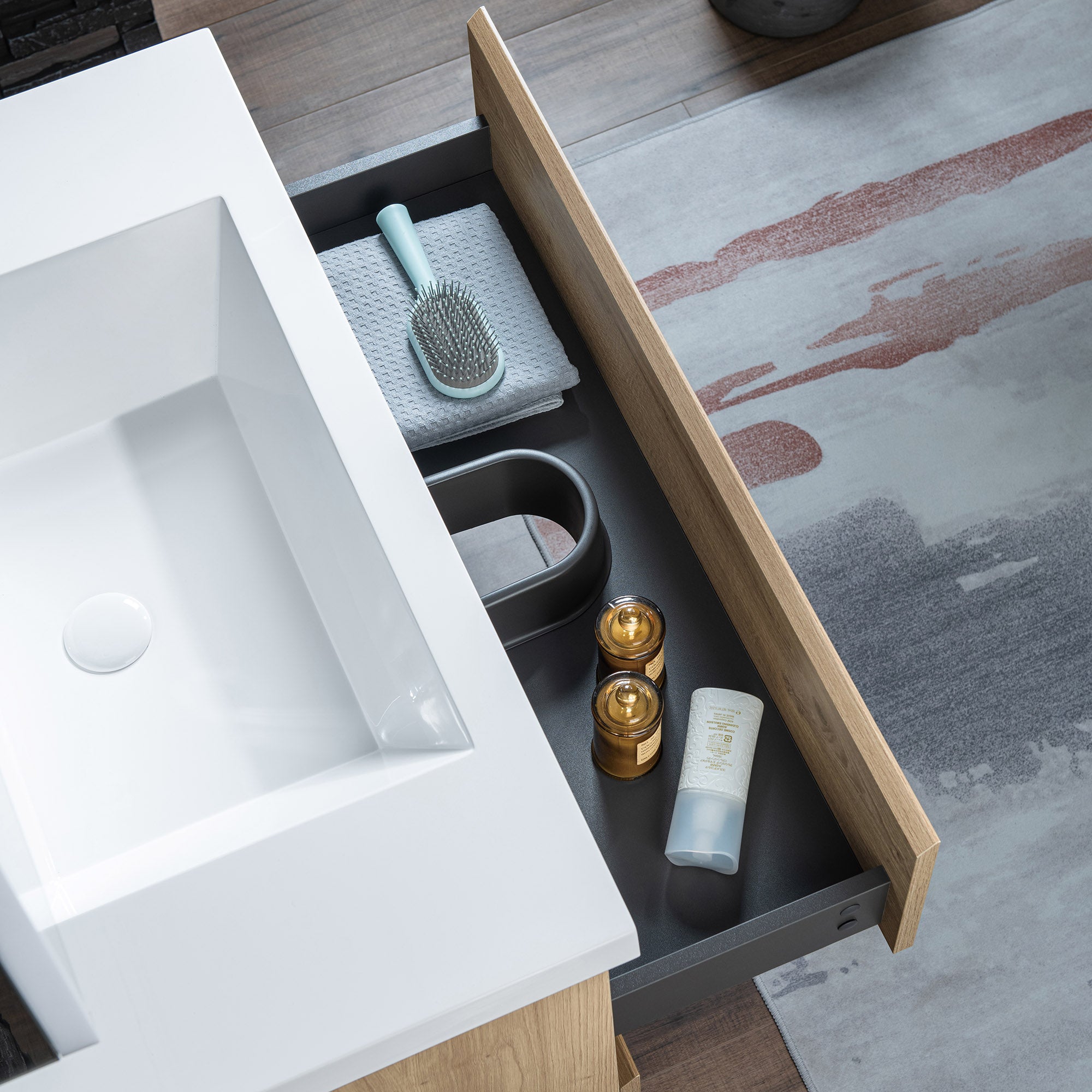 WOODBRIDGE 23-5/8 in. W x 19-5/8 in. D Wall Mounted Floating Vanity in Natural Oak with Resin Composite Vanity Top in Glossy White