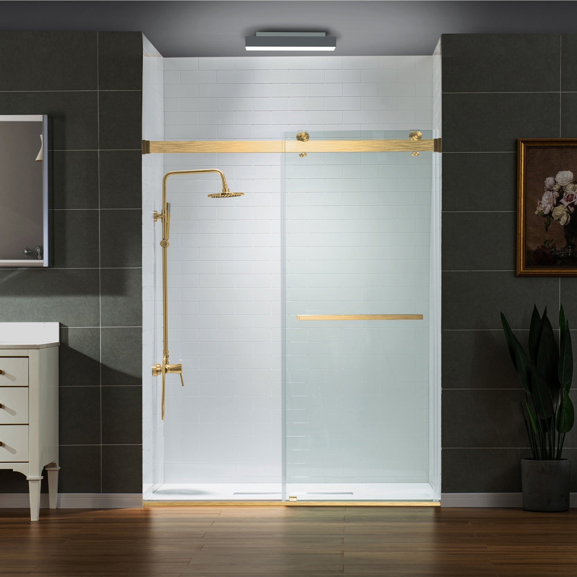 WOODBRIDGE Frameless Shower Doors 56-60" Width x 76" Height with 5/16"(8mm) Clear Tempered Glass Double Sliding with Side Seal Strips,DDS-6076