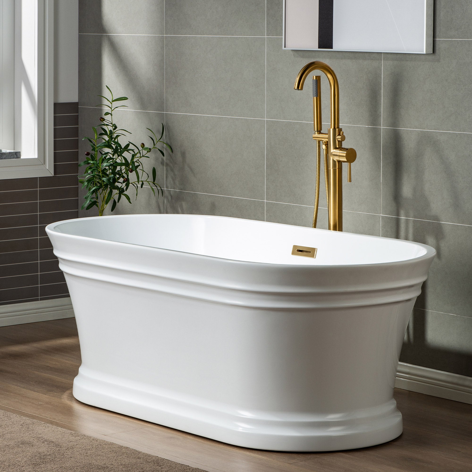 WOODBRIDGE F0001BNRD Contemporary Single Handle Floor Mount Freestanding Tub Filler Faucet with Hand shower
